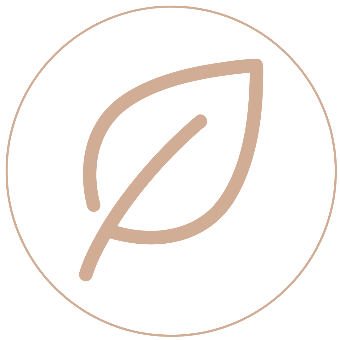 Minimalist icon of a leaf inside a circle, symbolizing eco-friendliness or sustainability.