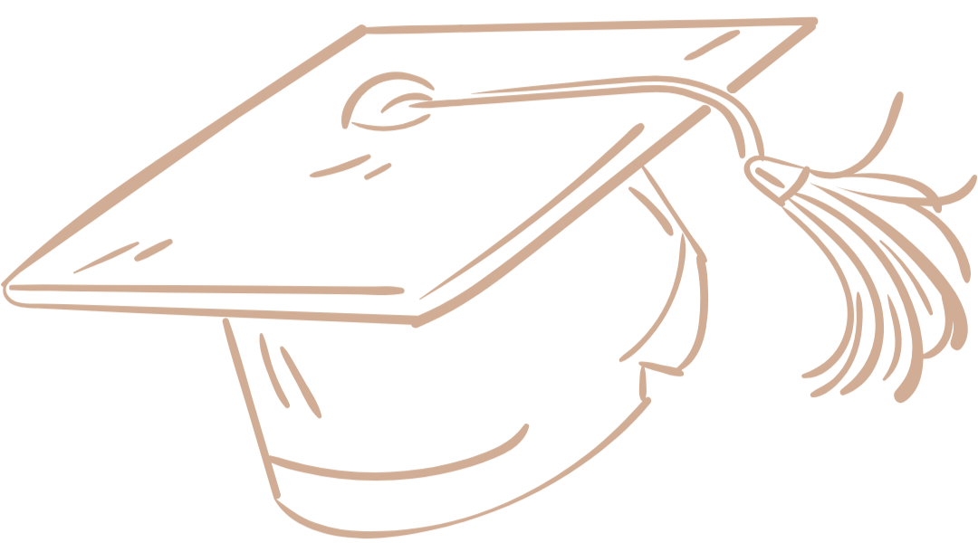 Minimalist line drawing of a graduation cap with a tassel.