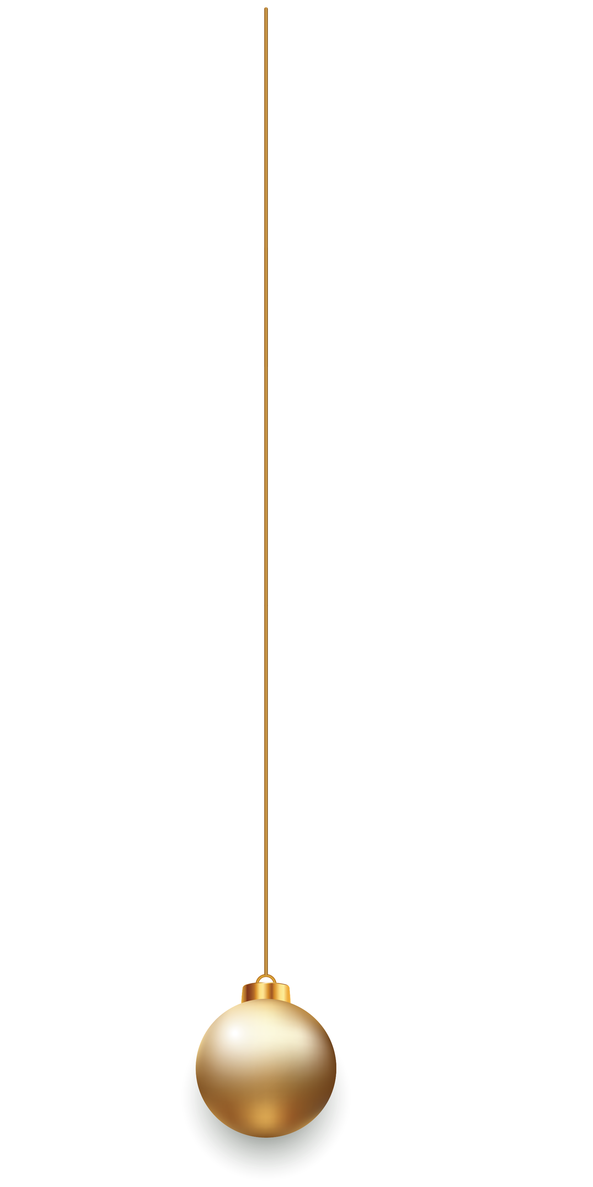 Golden Christmas ornament hanging from a string in front of a black background with gold, red, and brown decorative borders.