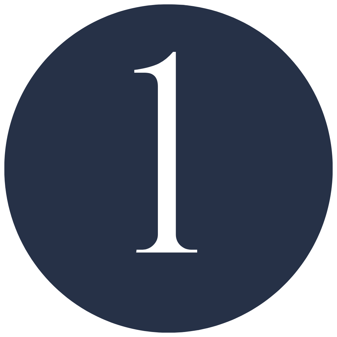 A dark blue circular icon with the number 1 in white in the center.