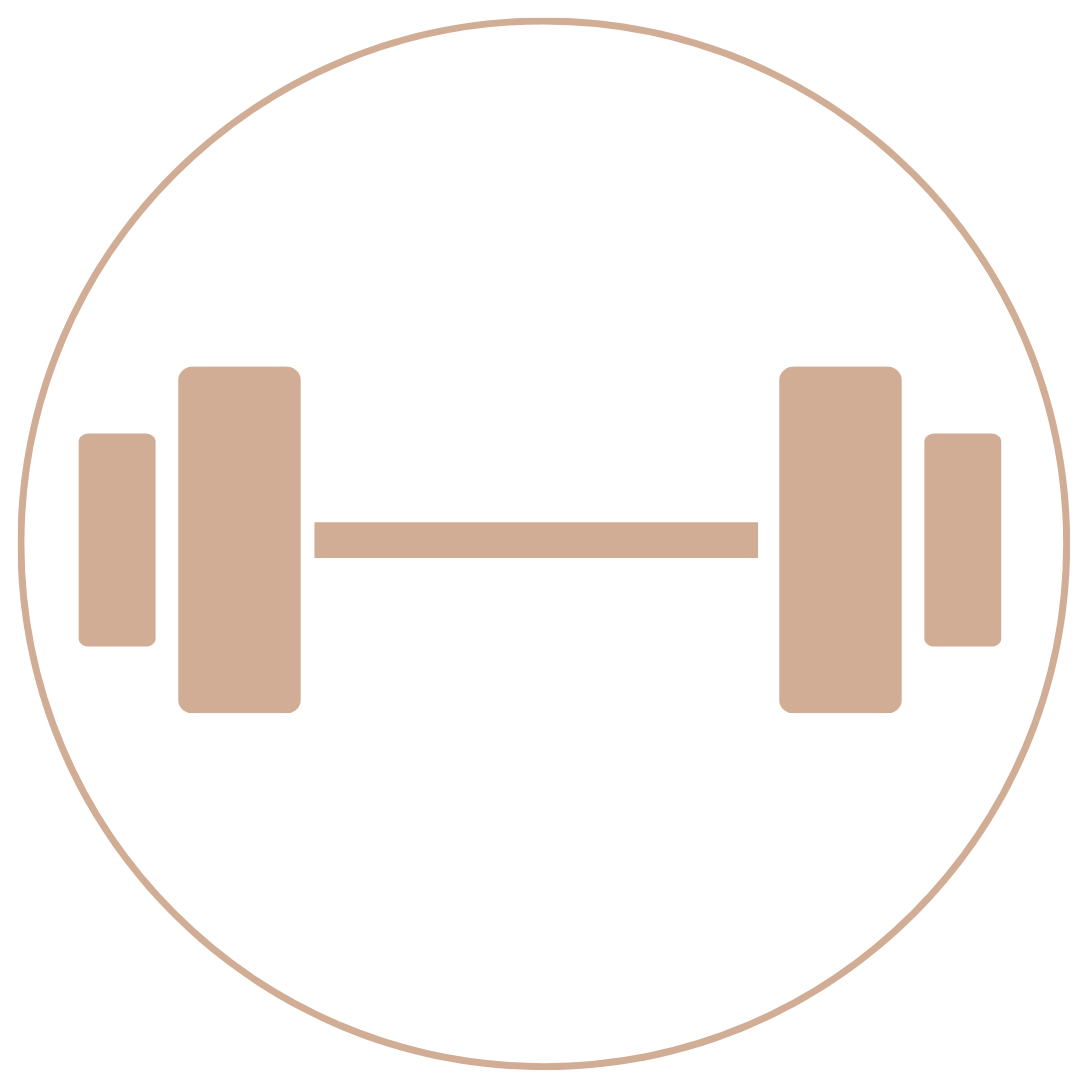 Icon of a dumbbell in a circular design.