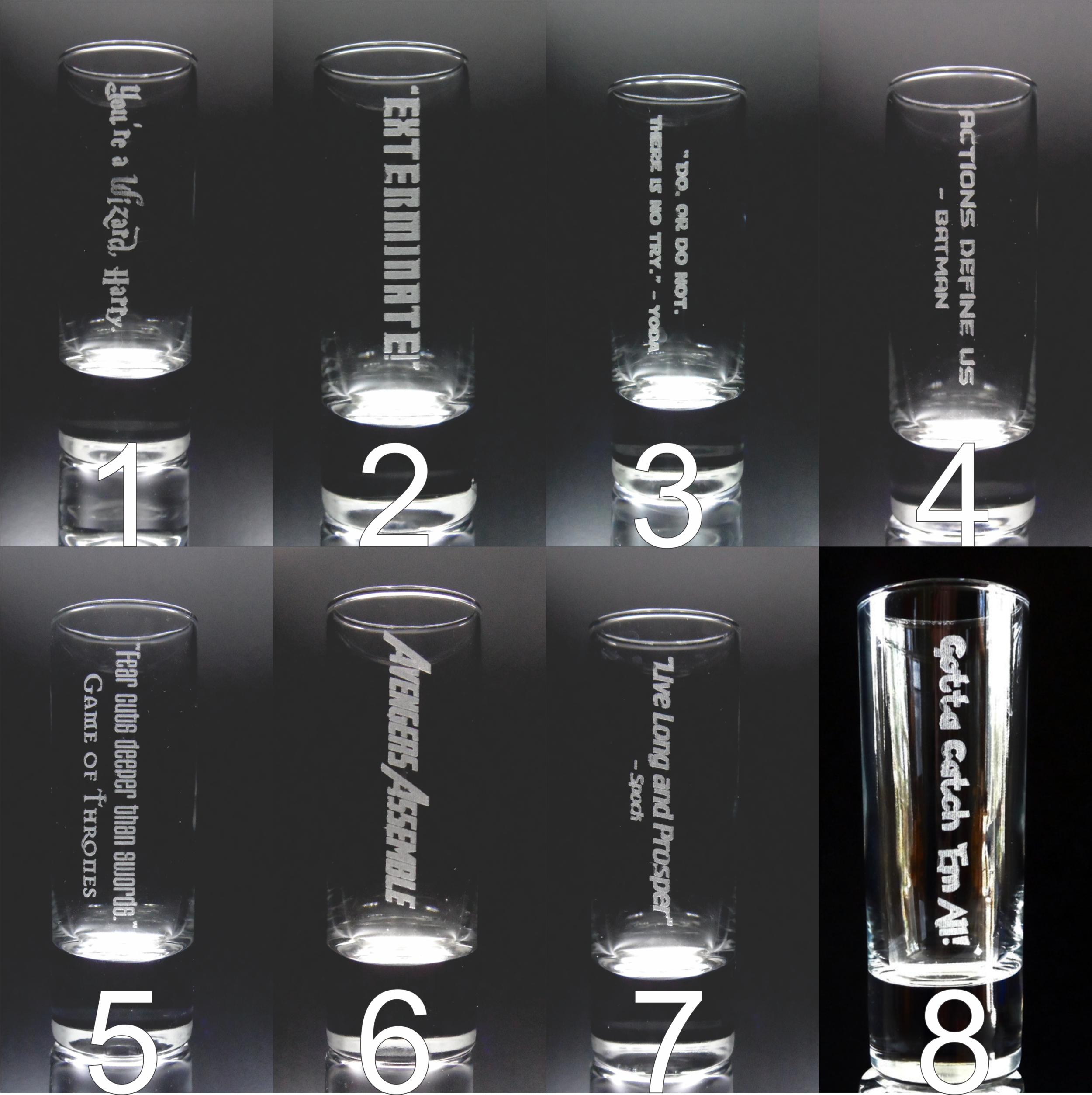 Shot Glass Catch Phrases from TV &amp; Movies