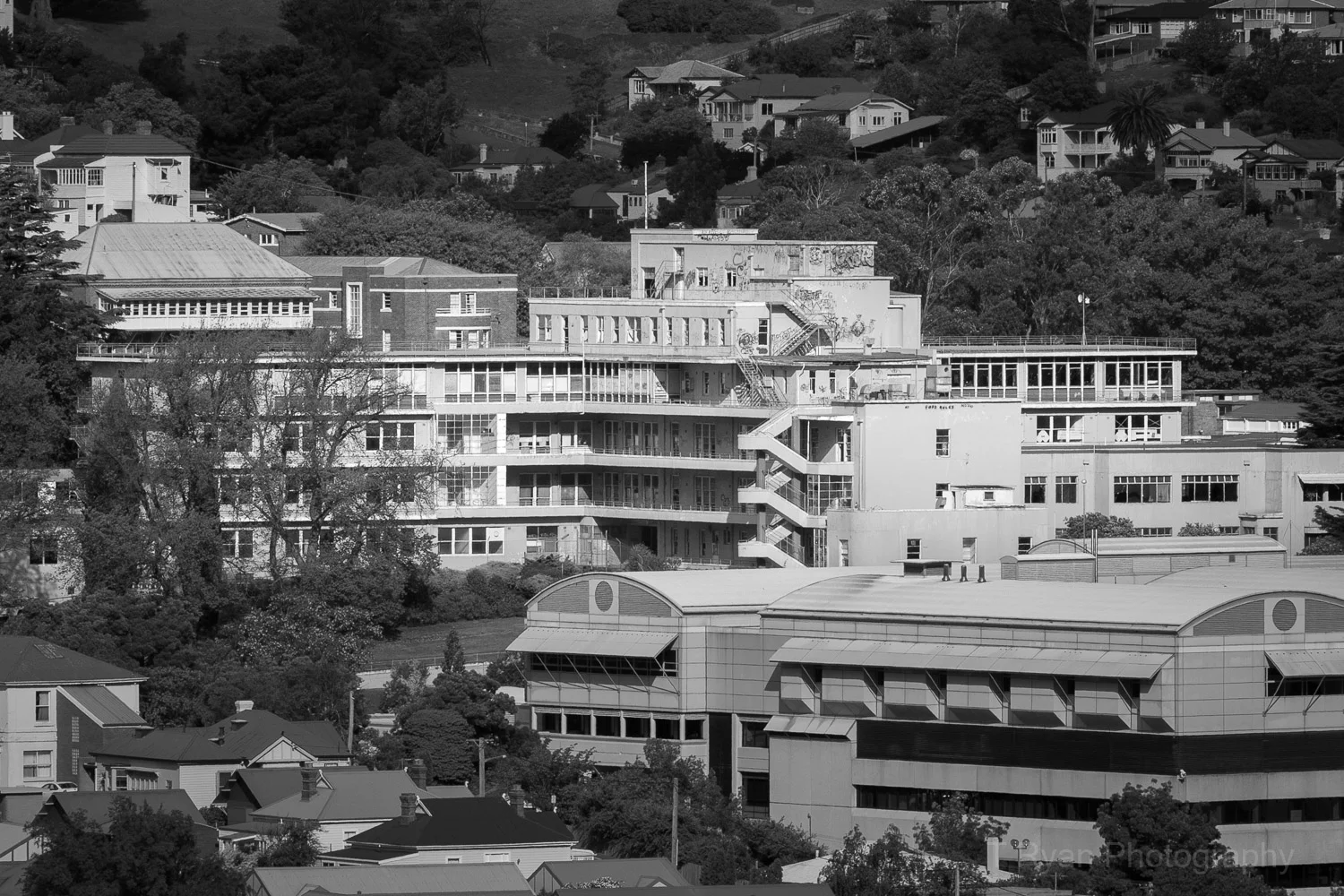 A view of the abandoned Launceston General Hospital I captured before redevelopment in 2007. Note the stunning spiral staircase which was demolished as part of the redevelopment. The current hospital can be seen in the foreground.