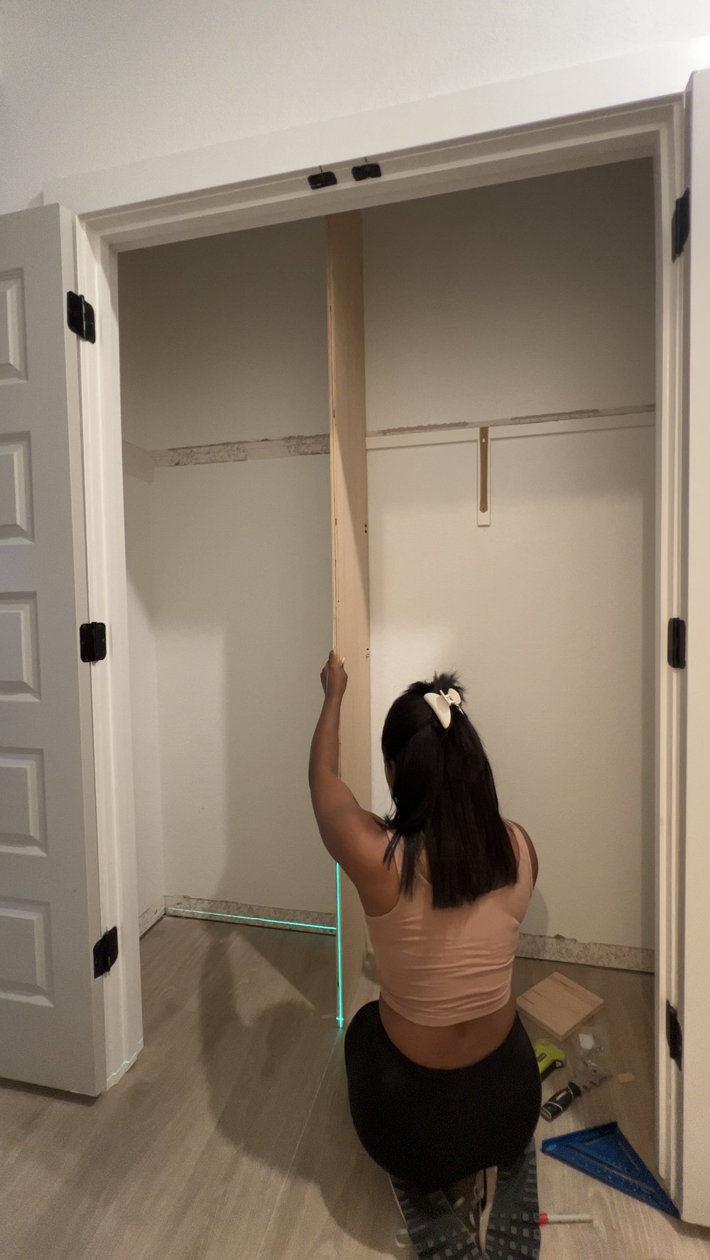 Attaching plywood divider wall in closet