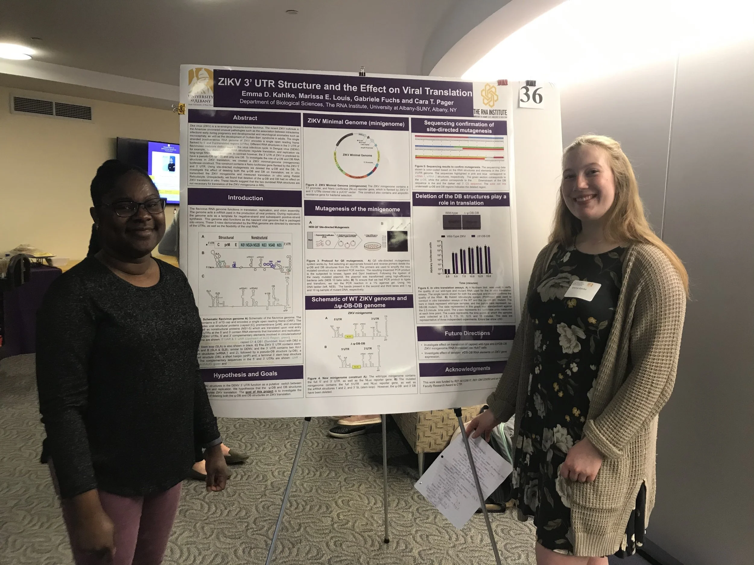 Emma (right) with Marissa (left) presenting her awesome research project at the UAlbany Biology Undergraduate Symposium, April 2019.