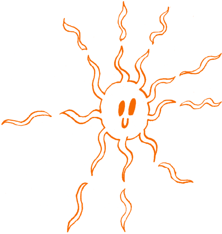 En sol med ett leende ansikte i mitten.