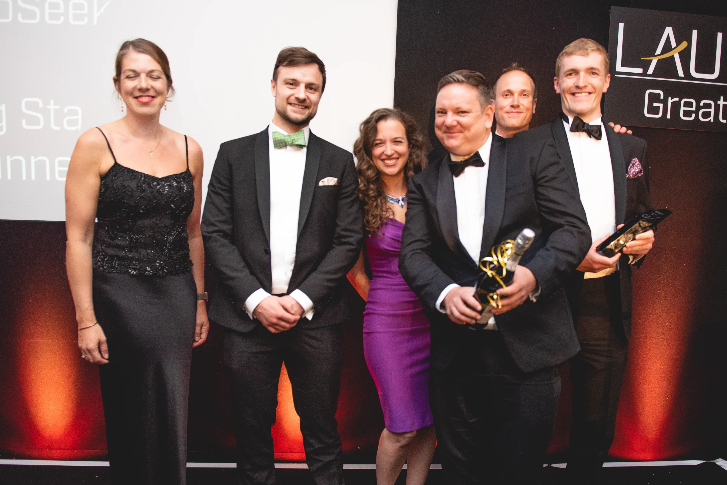CytoSeek Team, winners of the Rising Star Award, sponsored by University of Bristol and SETsquared Bristol L to R: Lucinda Parr, Dr Tom Green, Dr Emily Grossman, Dr Adam Perriman, Dr Ben Carter