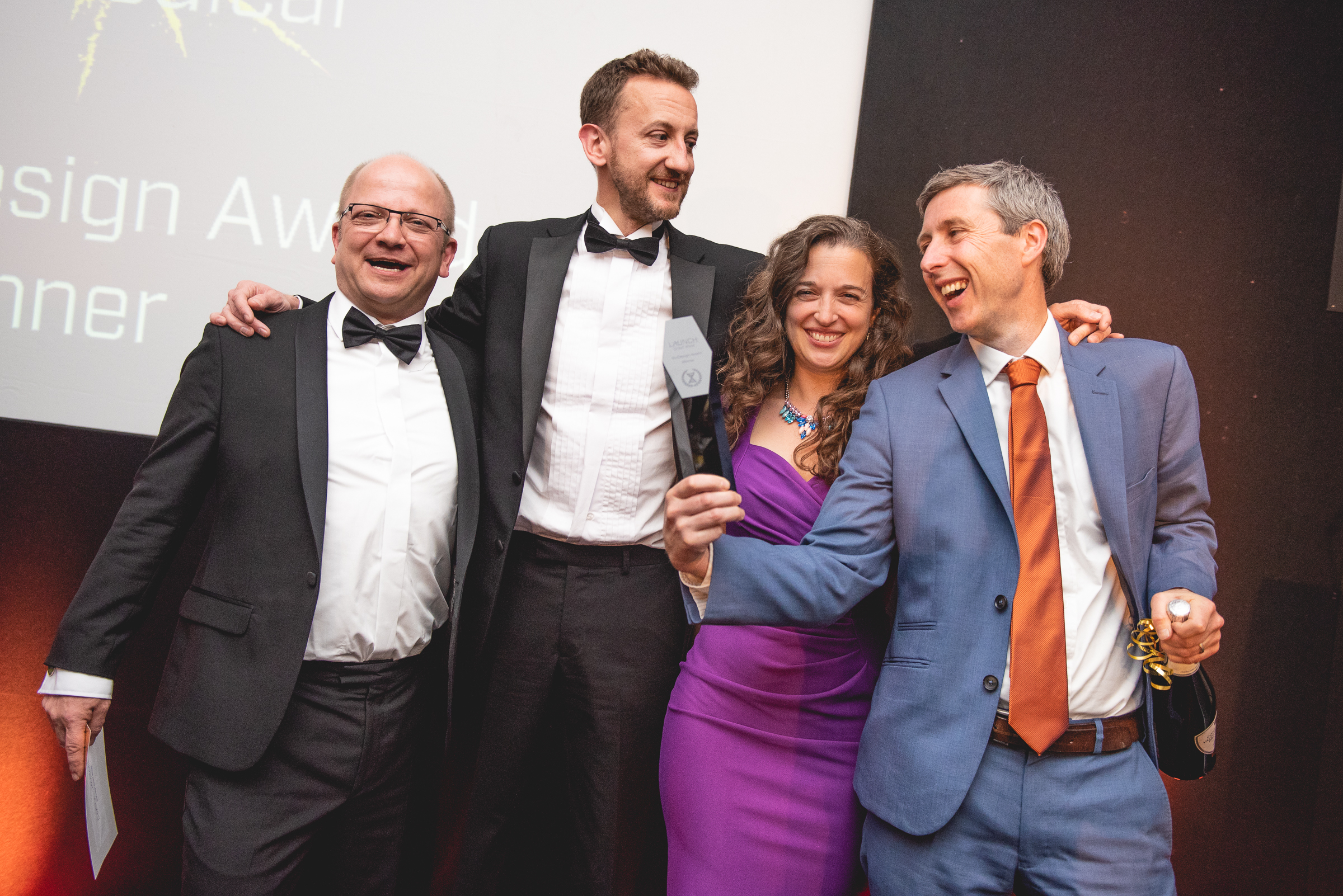 Ceryx Medical winners of the BioDesign Award, sponsored by Bristol BIoDesign Institute L to R; Prof. Imre Berger, Dr Stuart Plant, Dr Emily Grossman, Andrew Wilson