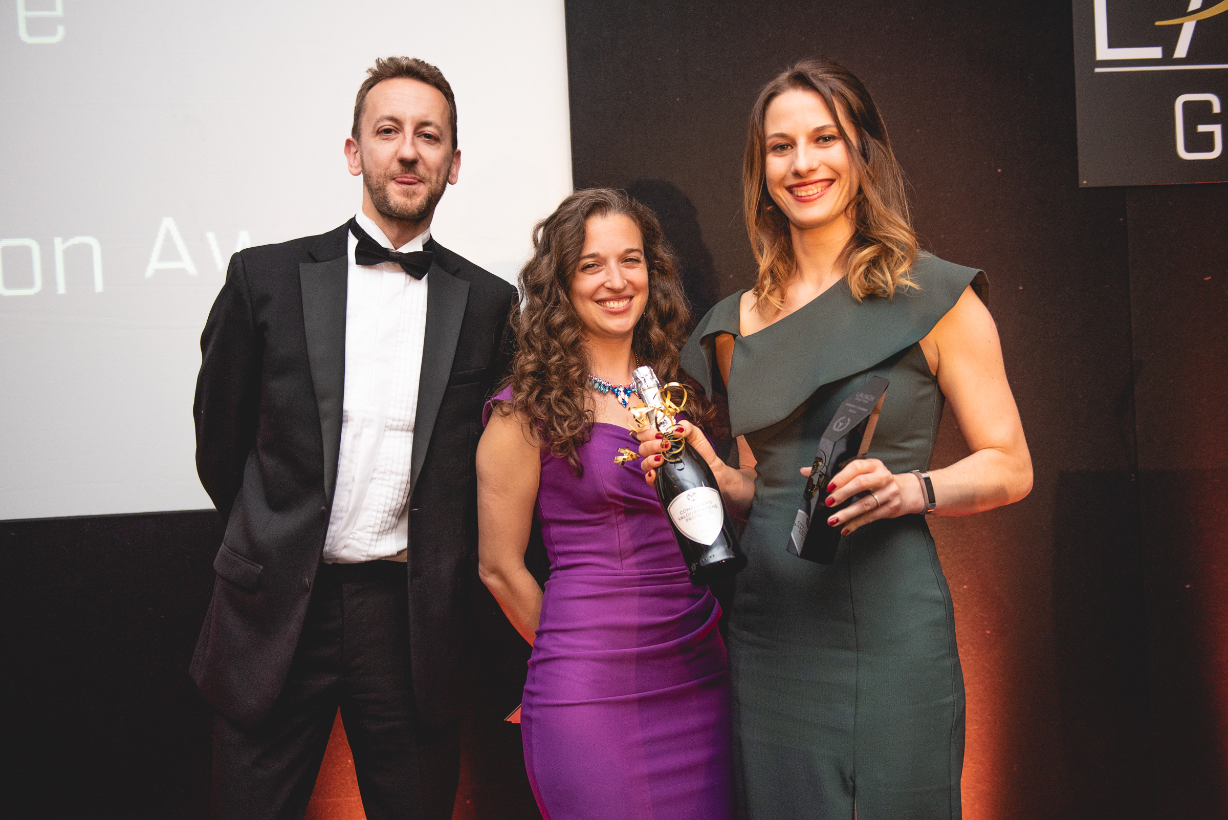 Monika Radclyffe, Innovation Champion winner, sponsored by IP Group L to R; Dr Stuart Plant, Dr Emily Grossman, Monika Radclyffe