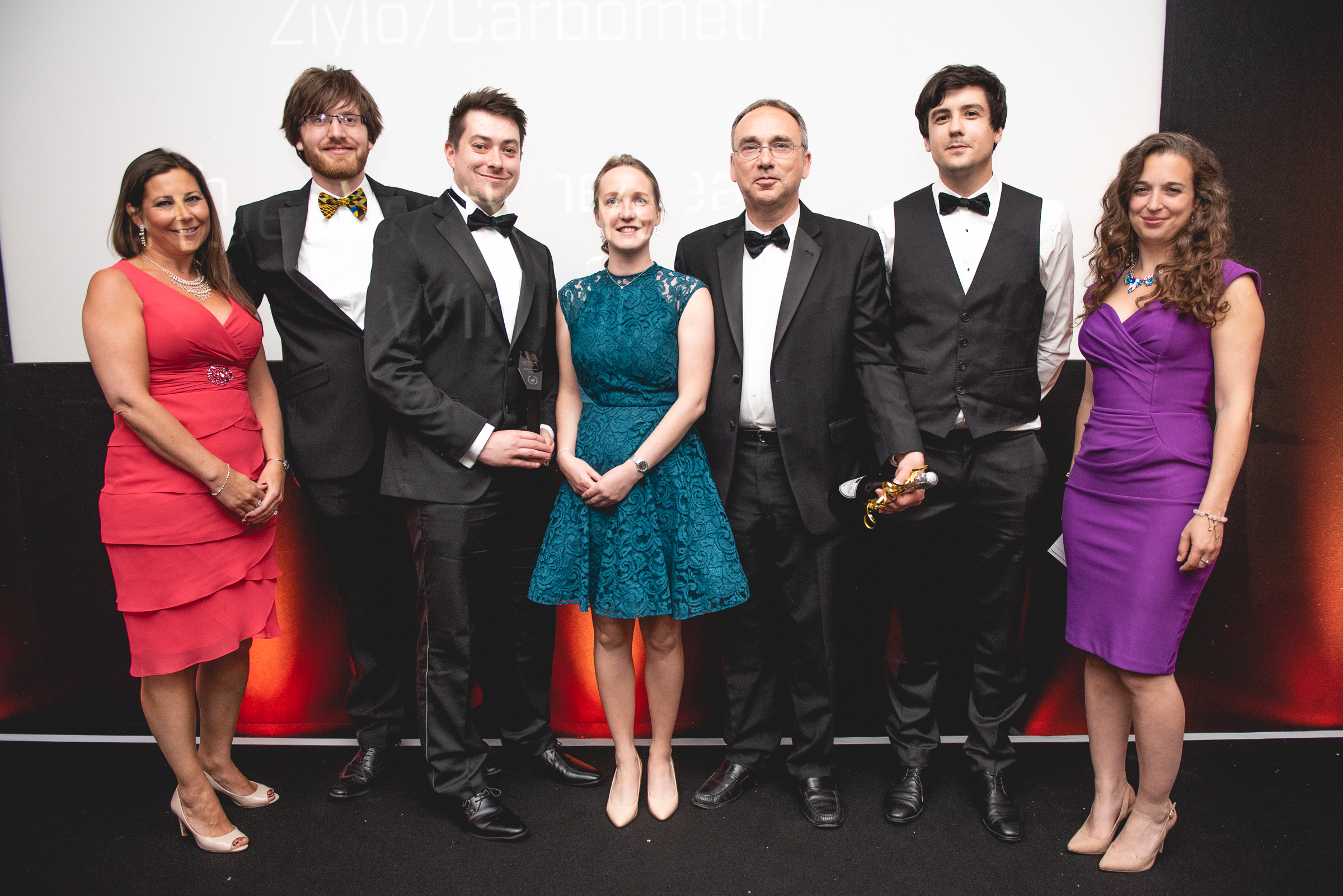 Ziylo/Carbometrics Team, winners of the Deal of the Year Award, sponsored by TLT L to R; Nina Searle, Dr Mike Tompsett, Dr Robert Tromans, Dr Miriam Wilson, Dr Mike Orchard, Dr Harry Destecroix, Dr Emily Grossman