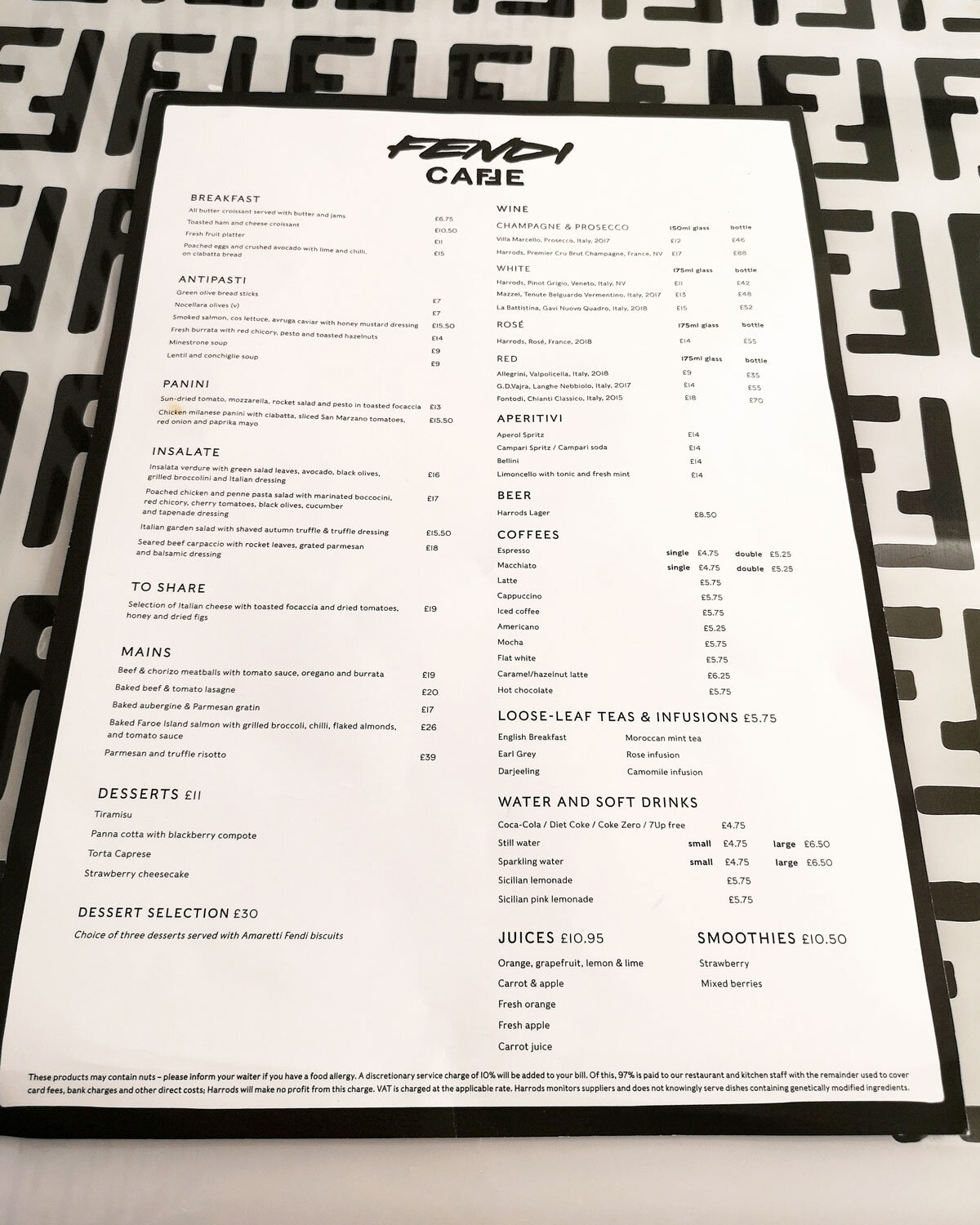 fendi cafe menu