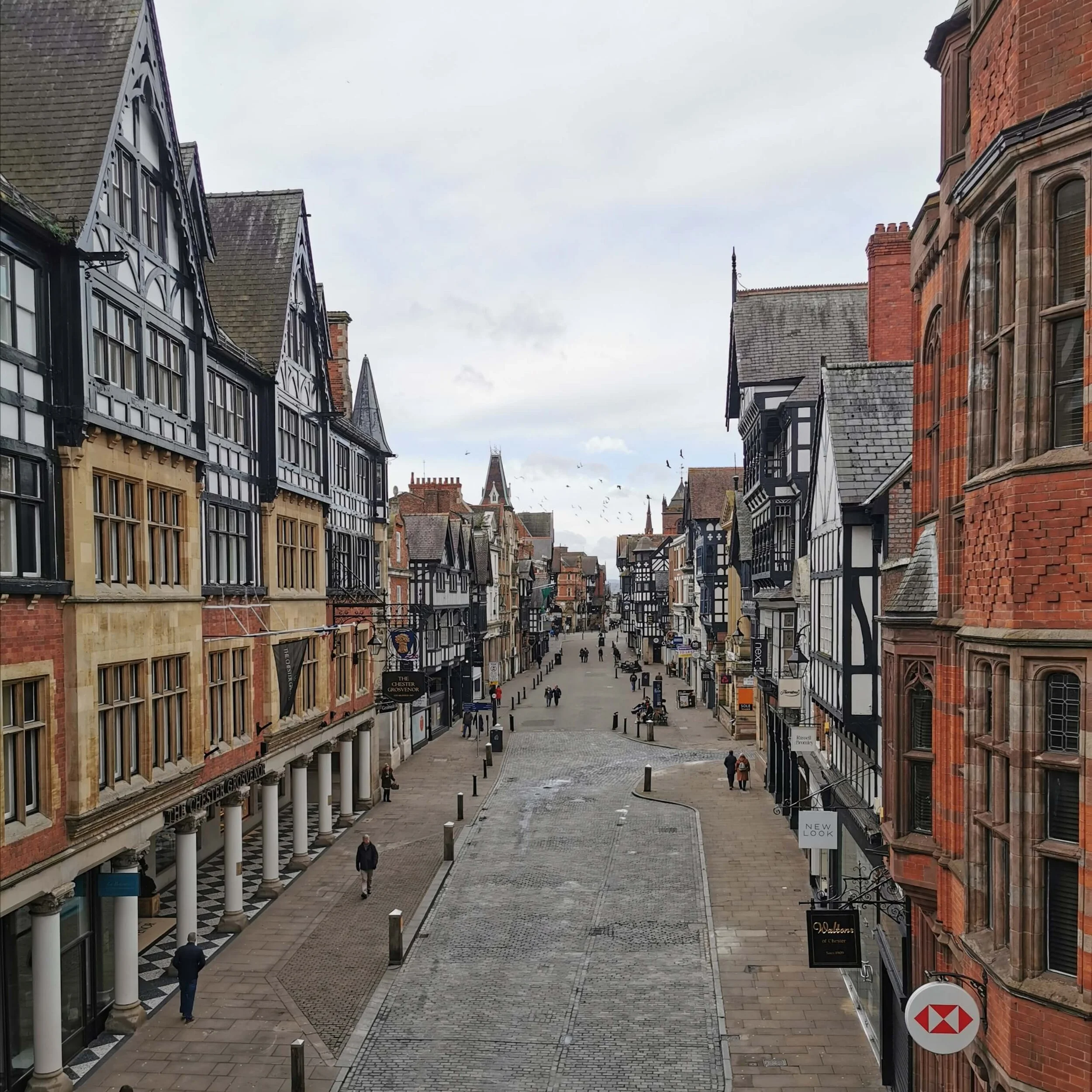 Photo showing Chester city centre taken from on top of the city walls.