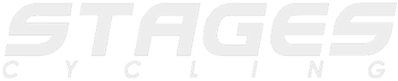 Close-up of the Stages Cycling logo in black and white.