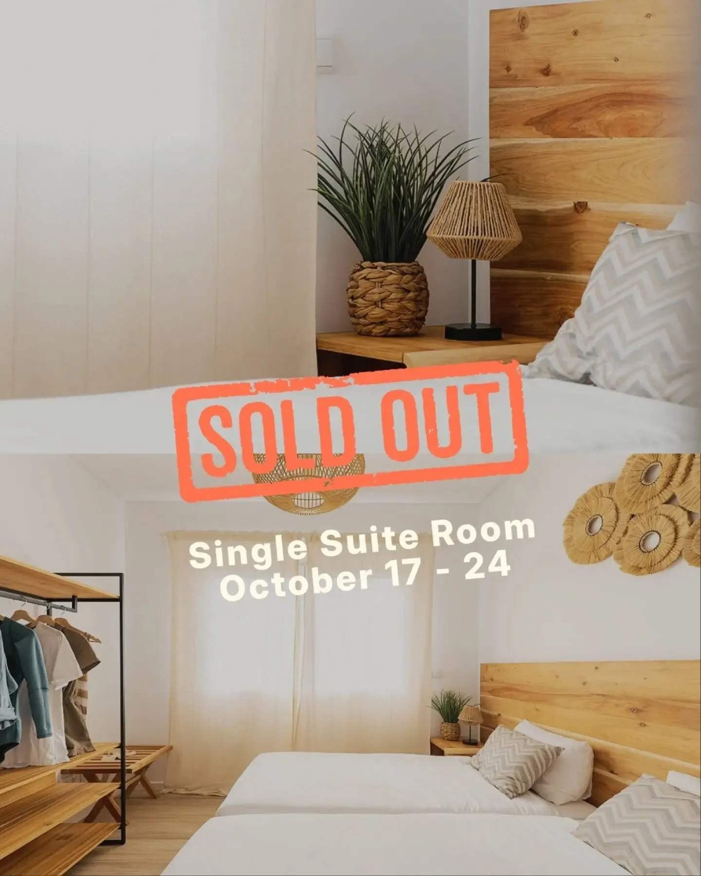 ✨ SOLD OUT - Single Suite Rooms ✨

Our Art &amp; Surf retreat in October, is fully booked for Single Suite Rooms! 🙏 For a small and brand new project, you have no idea how happy this makes us, thank you! 

So here's the good news: we still have 2 Co