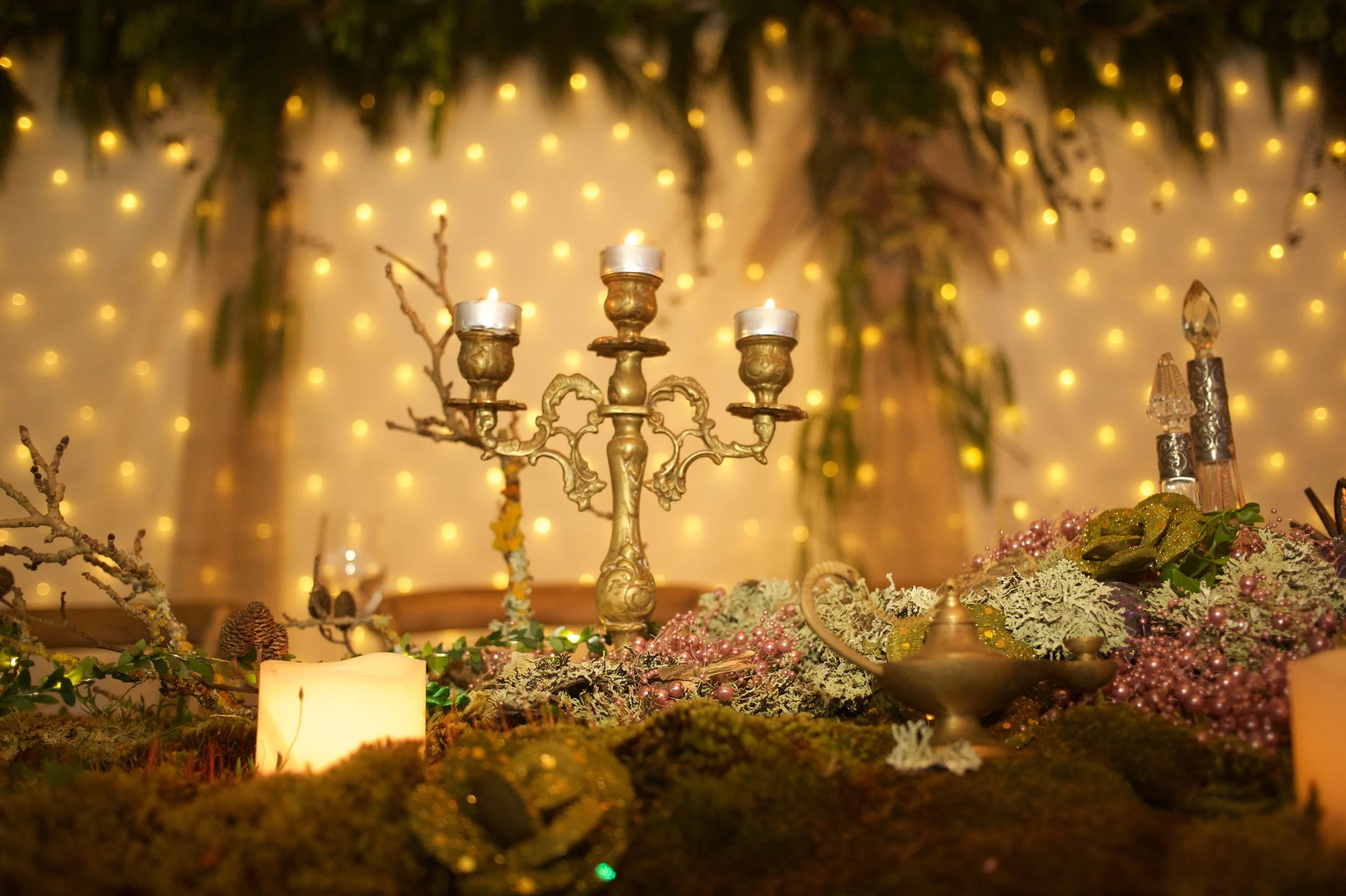 lamp stand decoration with flowers and lights