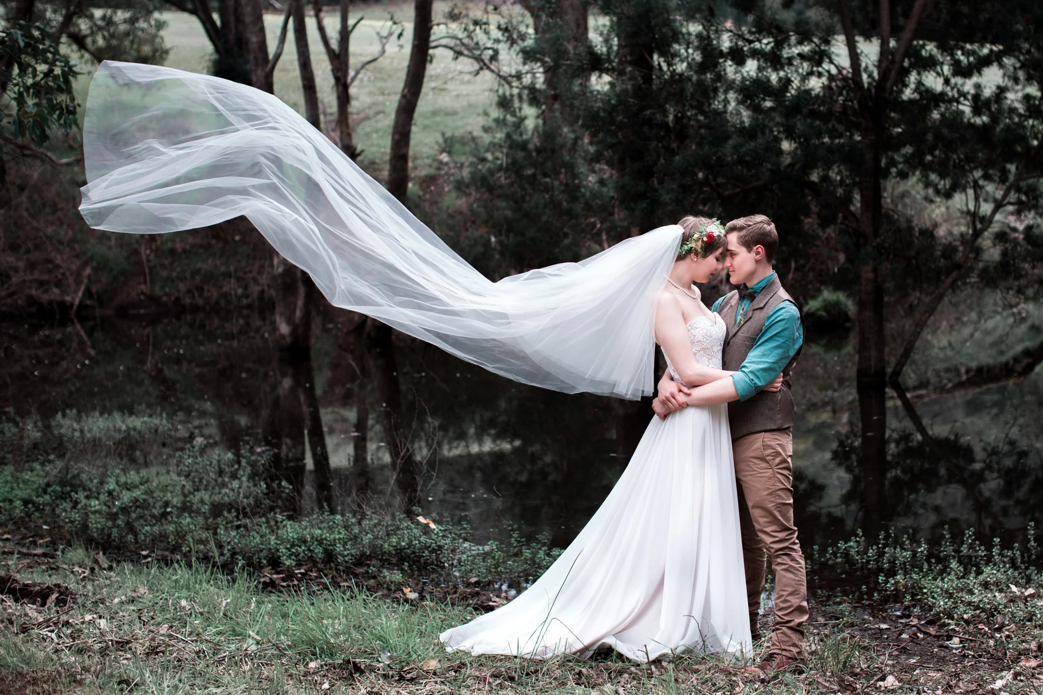 couple kissing after wedding romantic