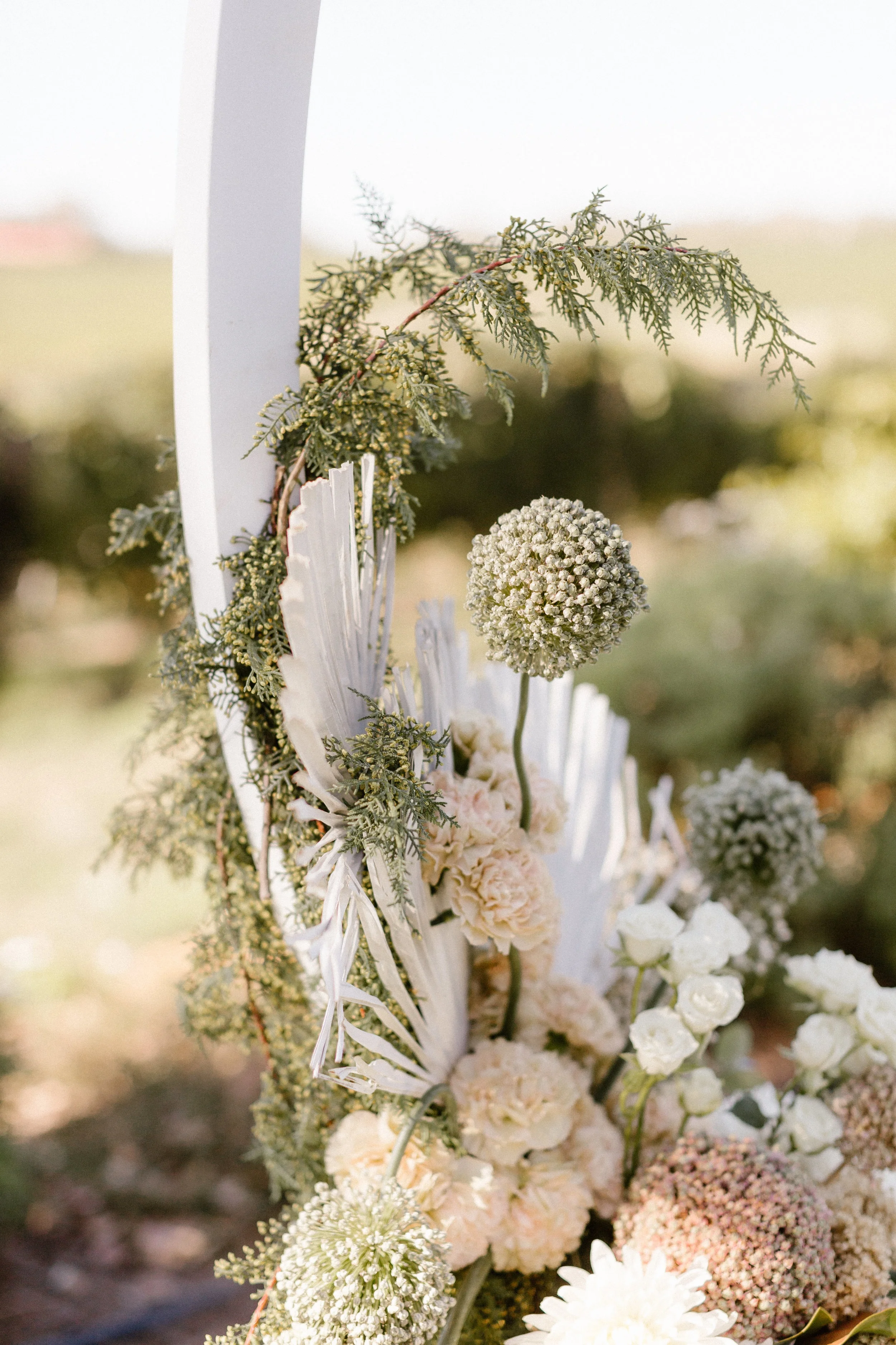  beautiful wedding flowers hanging from the altar with white frame 