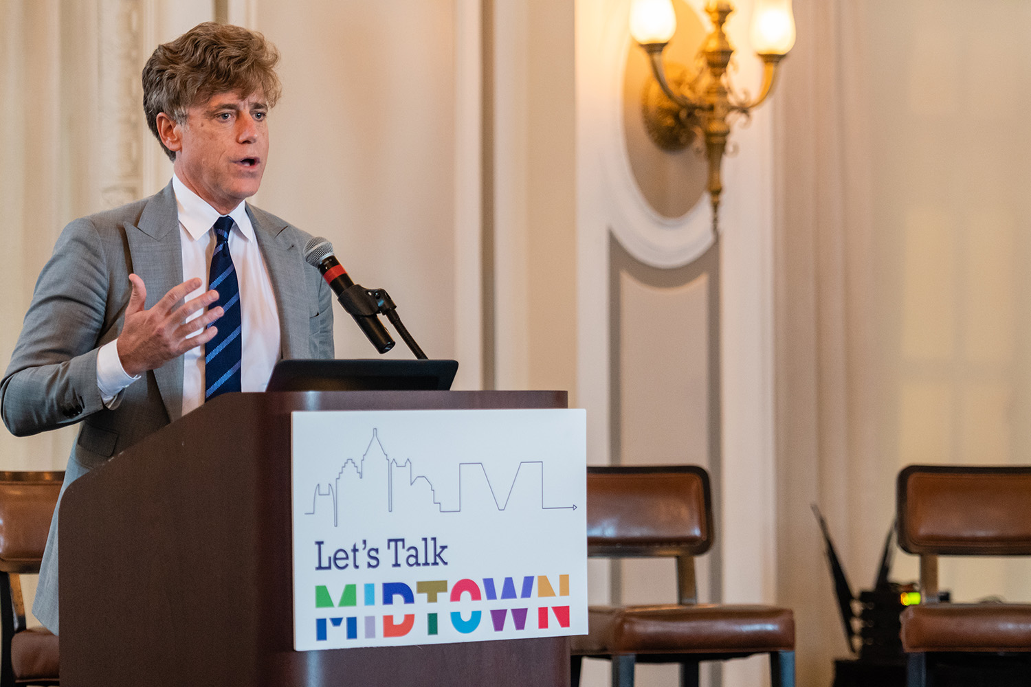 Tim Keane, City of Atlanta planning commissioner, speaks at a Let’s Talk Midtown public forum event hosted by Midtown Alliance.