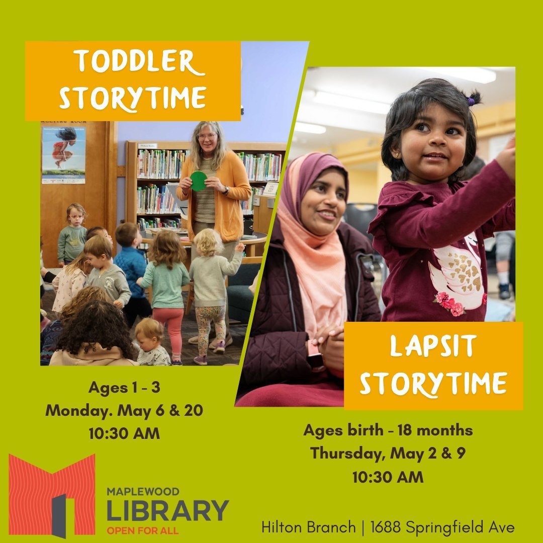 Mark your calendars with our May storytime schedule! 📚️ Visit us at Hilton Branch for stories and songs with our children's librarians, and be sure to keep an eye out on our Events Calendar and social media for updates and reminders!⁠
⁠
See our full