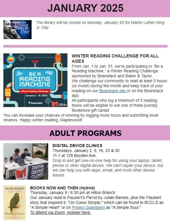 Read the Monthly Newsletter