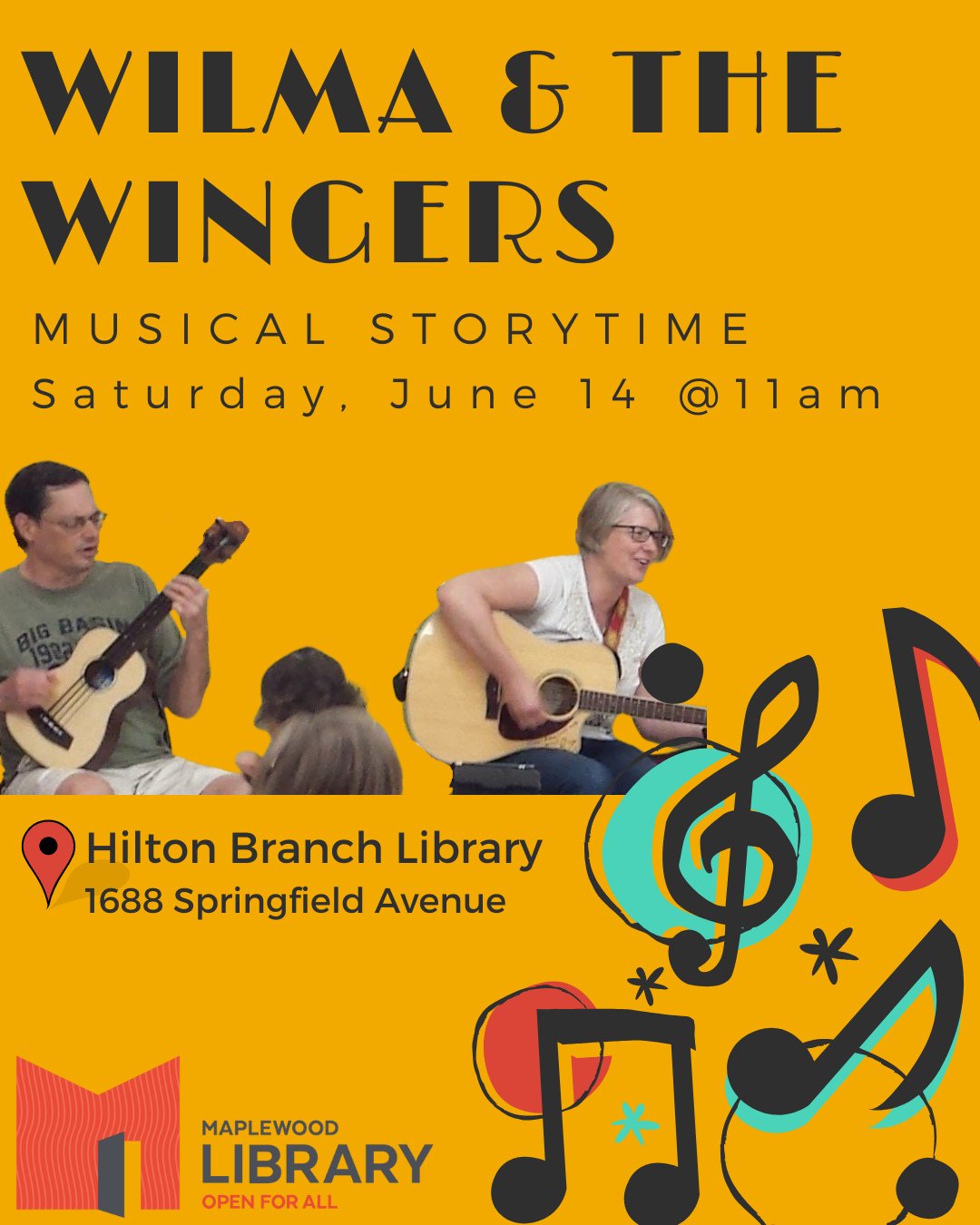 Wilma &amp; the Wingers: a musical storytime⁠
📅 Saturday, June 14 @ 11AM⁠
📍 Hilton Branch Library⁠
⁠
An interactive and inclusive storytime with live music by Wilma and friends. Come sing &amp; dance with us! Lots of fun for all ages, especially de