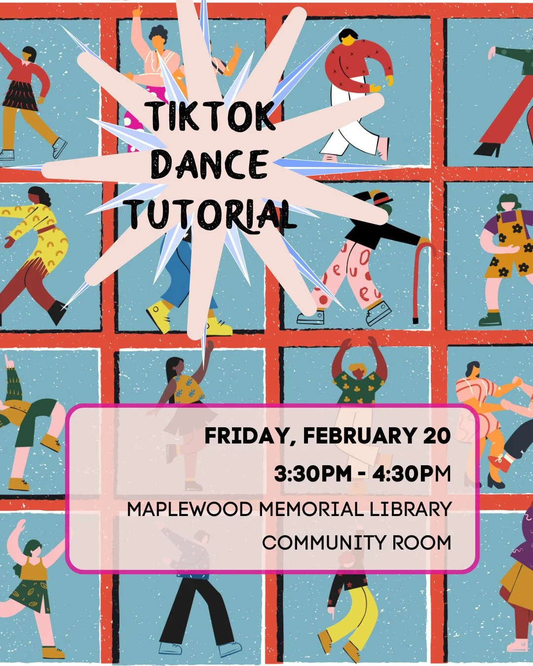 TikTok Dance Tutorial for Tweens &amp; Teens⁠
📅 Friday, February 20⁠
🕞️ 3:30PM⁠
📍 Maplewood Memorial Library Community Room⁠
⁠
TikTok dance tutorial for middle school &amp; high school students, led by professional dancer Meredith Higgins. Drop in