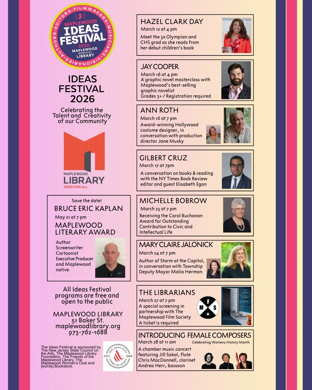 Maplewood Library's 2026 Ideas Festival is officially underway! We kicked the festival off with Hazel Clark Day on March 12th, and what a wonderful day that was thanks to our very own Olympian Hazel Clark. Don't miss the next few weeks of exciting pr