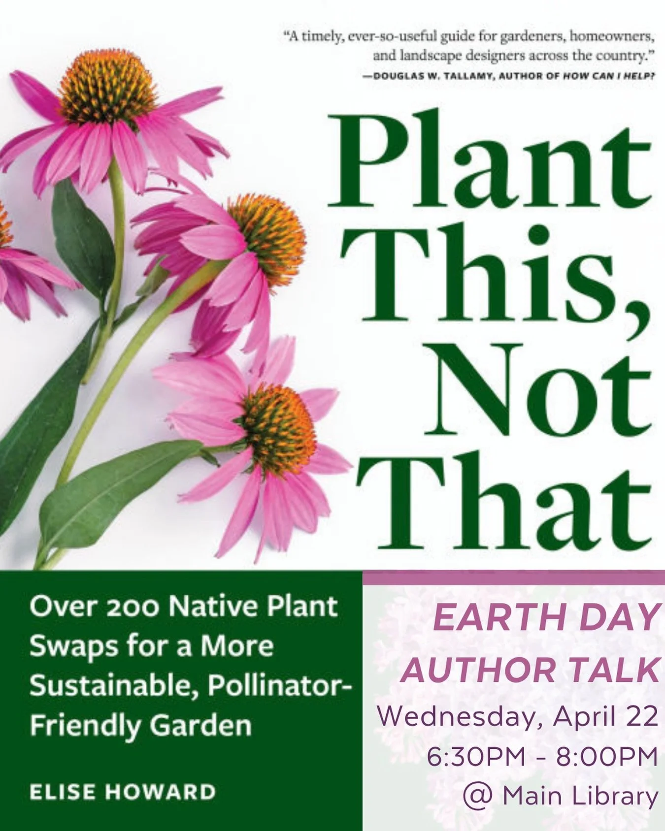 Earth Day author talk with Elise Howard 🌎️🌱⁠
⁠
📅 Wednesday, April 22⁠
🕡️ 6:30PM - 8:00PM⁠
📍Maplewood Memorial Library⁠
⁠
In her book PLANT THIS, NOT THAT gardener, author, and former long-time Maplewood resident Elise Howard talks about beautifu