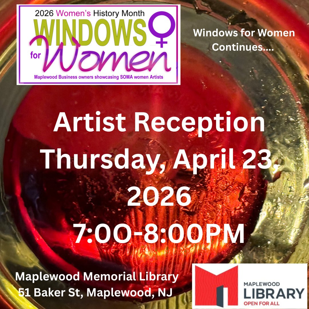Windows for Women Art &amp; Music Reception⁠
📅 Thursday, April 23⁠
🕖️ 7:00PM - 8:00PM⁠
📍Maplewood Memorial Library⁠
⁠
Join us for a reception to celebrate our April exhibit in the Vic DeLuca Community Room: works by female artists from the Windows