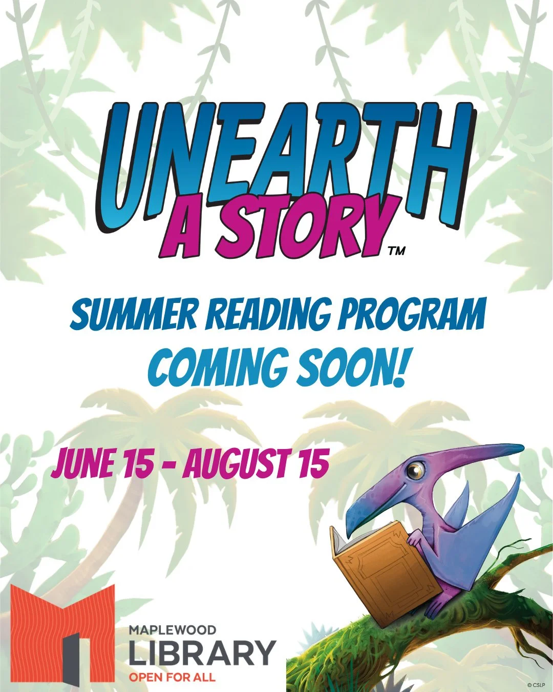 Are you ready for this year's Summer Reading Challenge? Our 2026 Summer Reading Program for all ages UNEARTH A STORY will begin on June 15th and run through August 15th! 🦖📚️⁠
⁠
Registration for the Reading Challenge will begin on Monday, June 8th! 