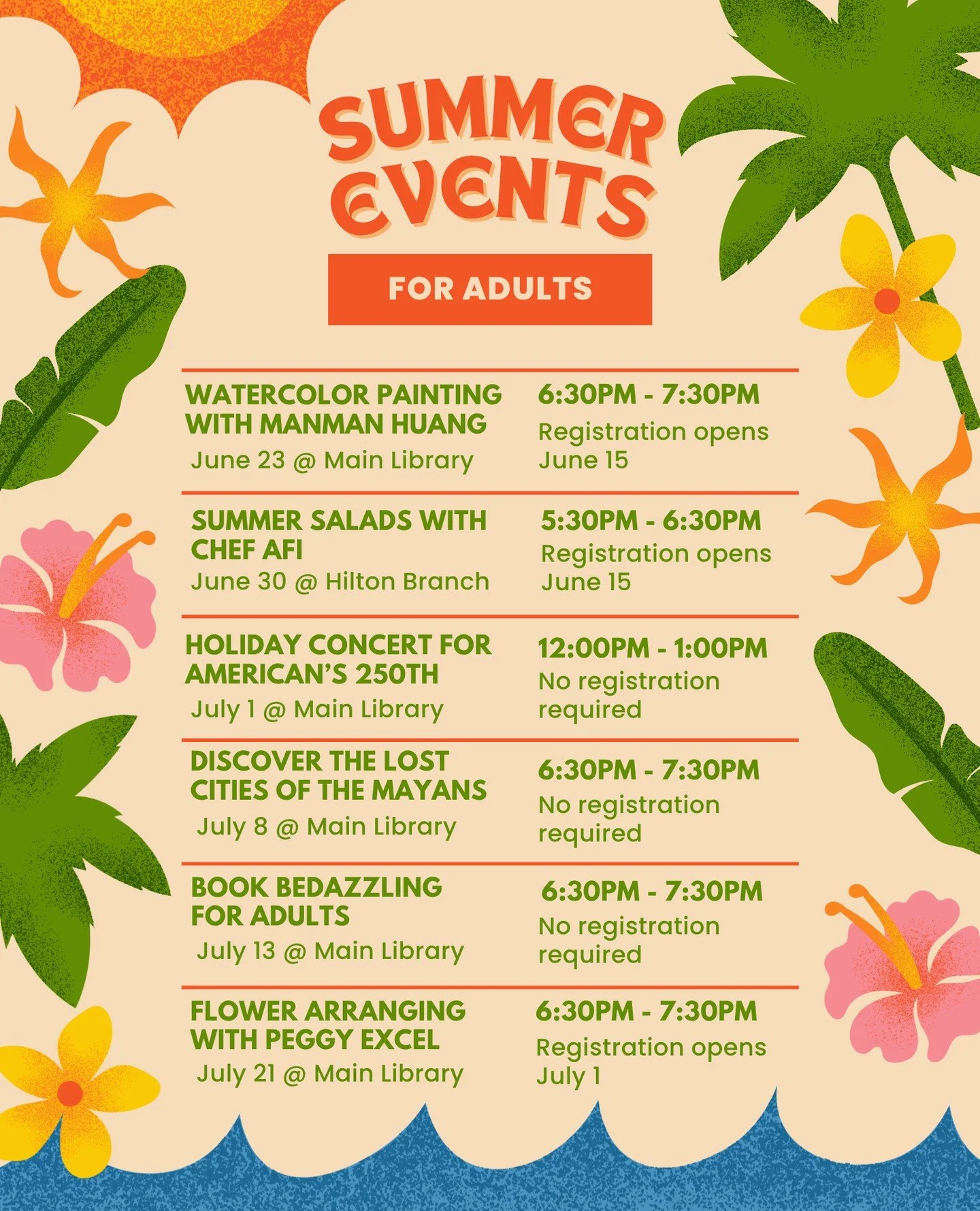 Here are the highlights of our Summer Events for Adults (so far!) More programs to be added soon -- watch this space! ☀️For more information about each event, registration info, and full calendar of events, visit https://www.maplewoodlibrary.org/summ
