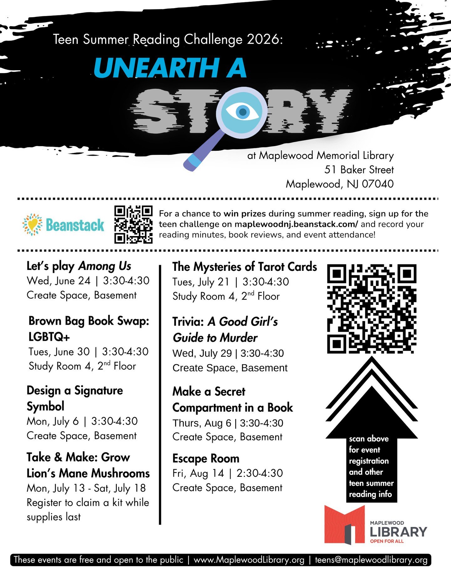 Check out the full lineup of Teen Summer Reading events, and don't miss the Blue Lock Read-In this Thursday, June 25th from 3-6PM! For more information about each event and registration details, visit our Events Calendar or Summer Reading HQ on our w