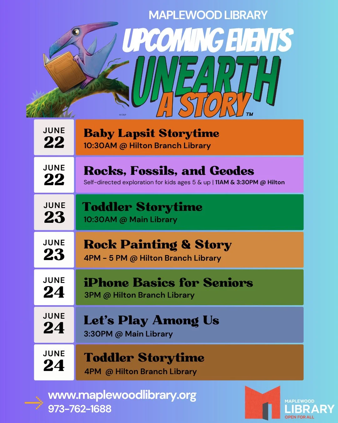 📢 Check out the programs &amp; events happening at Maplewood Library this week! For a full listing of program descriptions for the week, please visit our online Events Calendar on our website www.maplewoodlibrary.org (link in bio)⁠
⁠
Please note the