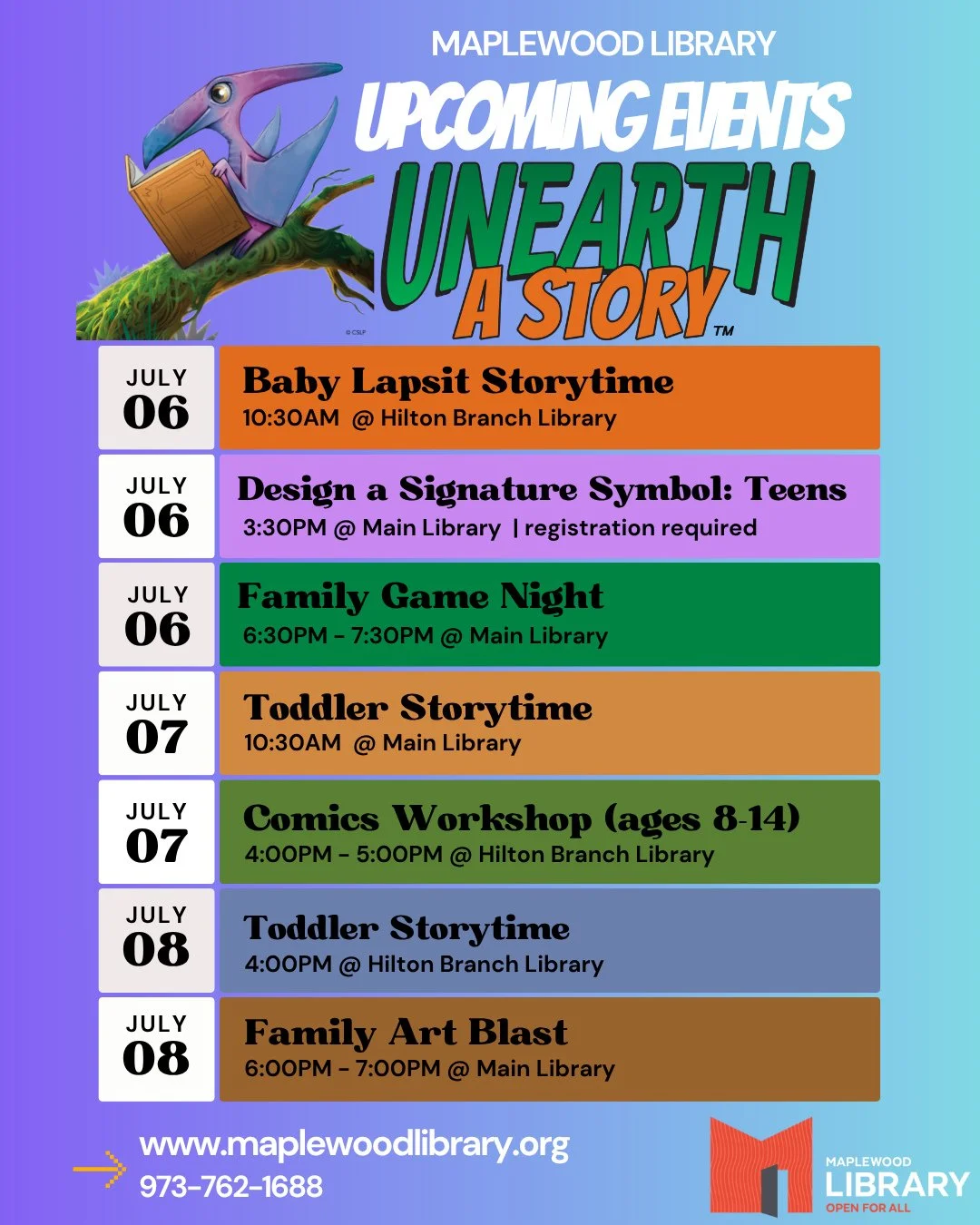 Check out the programs &amp; events happening at Maplewood Library this week! For a full listing of program descriptions for the week please visit our online Events Calendar on our website www.maplewoodlibrary.org (link in bio)⁠
⁠
Please note the loc