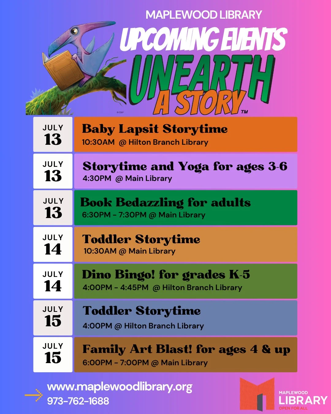 📢 Check out the programs &amp; events happening at Maplewood Library this week! For a full listing of program descriptions for the week, please visit our online Events Calendar on our website www.maplewoodlibrary.org (link in bio)⁠
⁠
Please note the