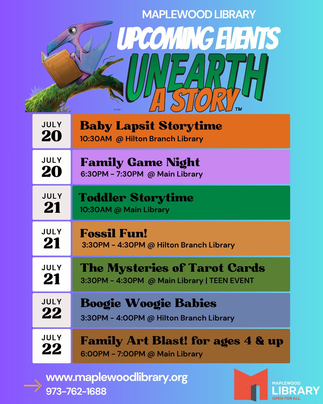 📢 Check out the programs &amp; events happening at Maplewood Library this week! For a full listing of program descriptions for the week, please visit our online Events Calendar on our website www.maplewoodlibrary.org (link in bio)⁠
⁠
Please note the