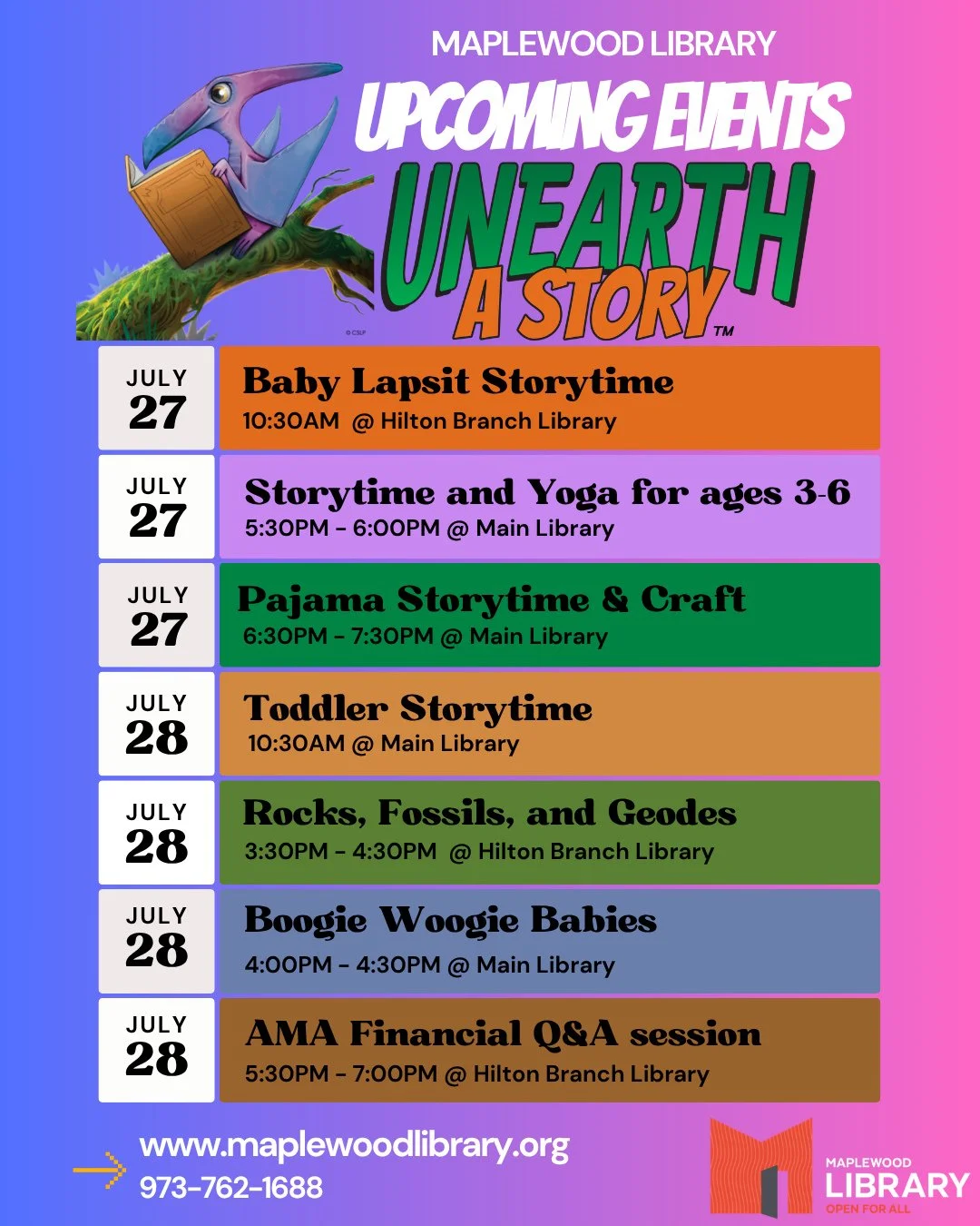📢 Check out the programs &amp; events happening at Maplewood Library this week! For a full listing of program descriptions for the week, please visit our online Events Calendar on our website www.maplewoodlibrary.org (link in bio)⁠
⁠
Please note the