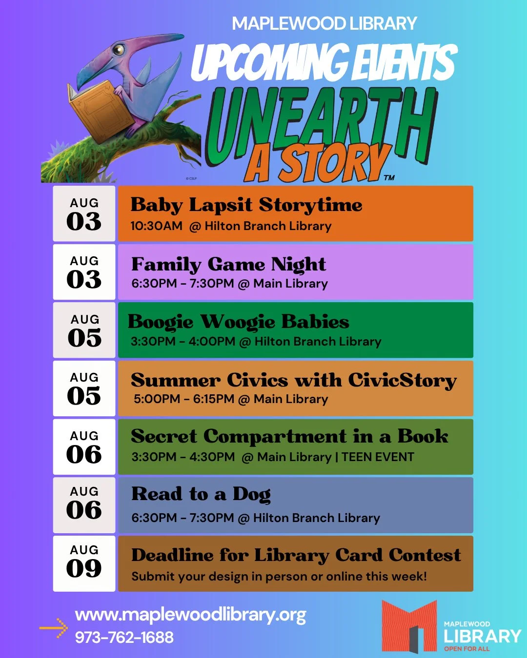 Check out the programs &amp; events happening at Maplewood Library this week! For a full listing of program descriptions for the week please visit our online Events Calendar on our website www.maplewoodlibrary.org (link in bio)⁠
⁠
Please note the loc