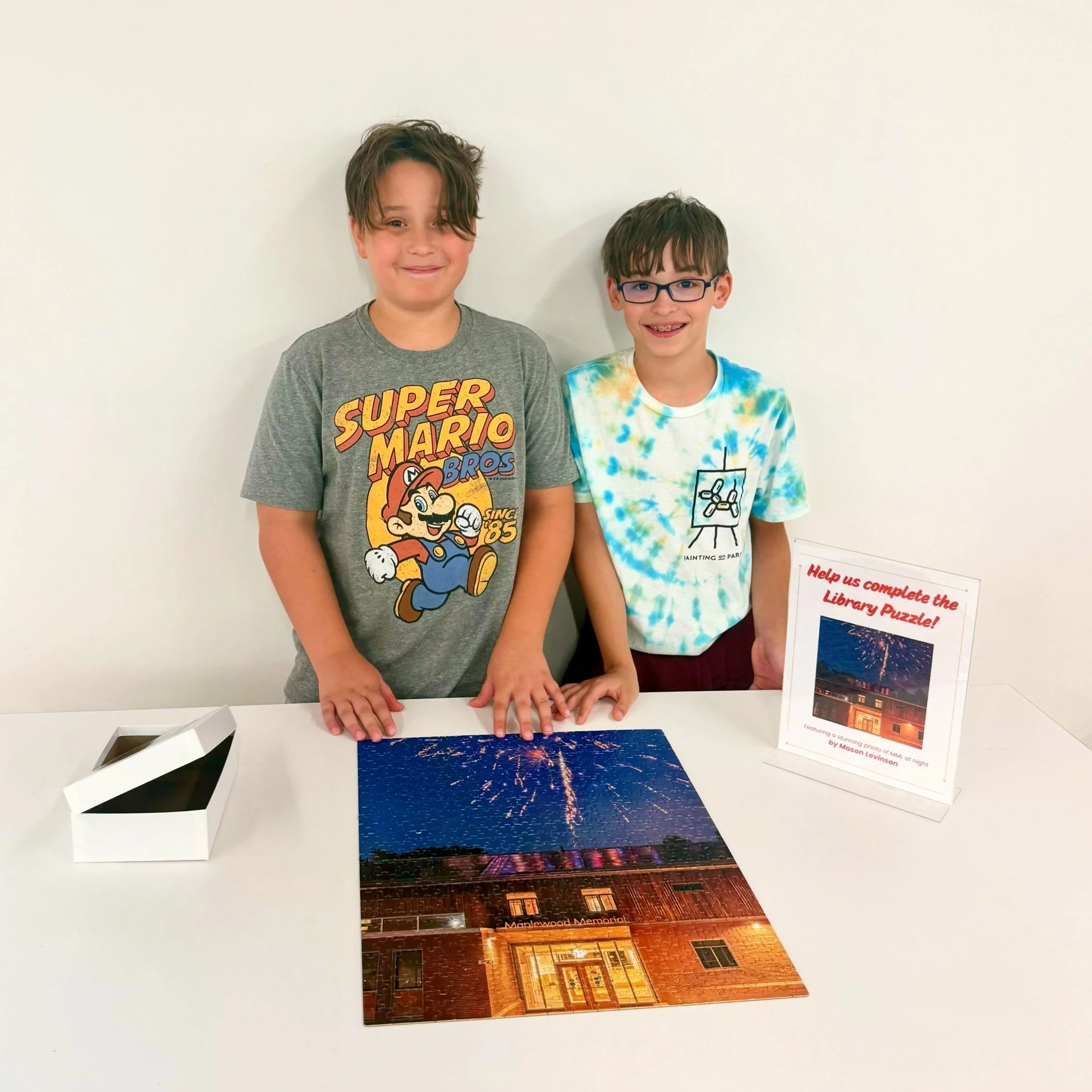 Kudos to library kids Luka and Zoran and their mom for finishing both of our community puzzles at Main Library and Hilton Branch! This was a true community effort &mdash; thanks to everyone who participated!! 🧩🧩🧩