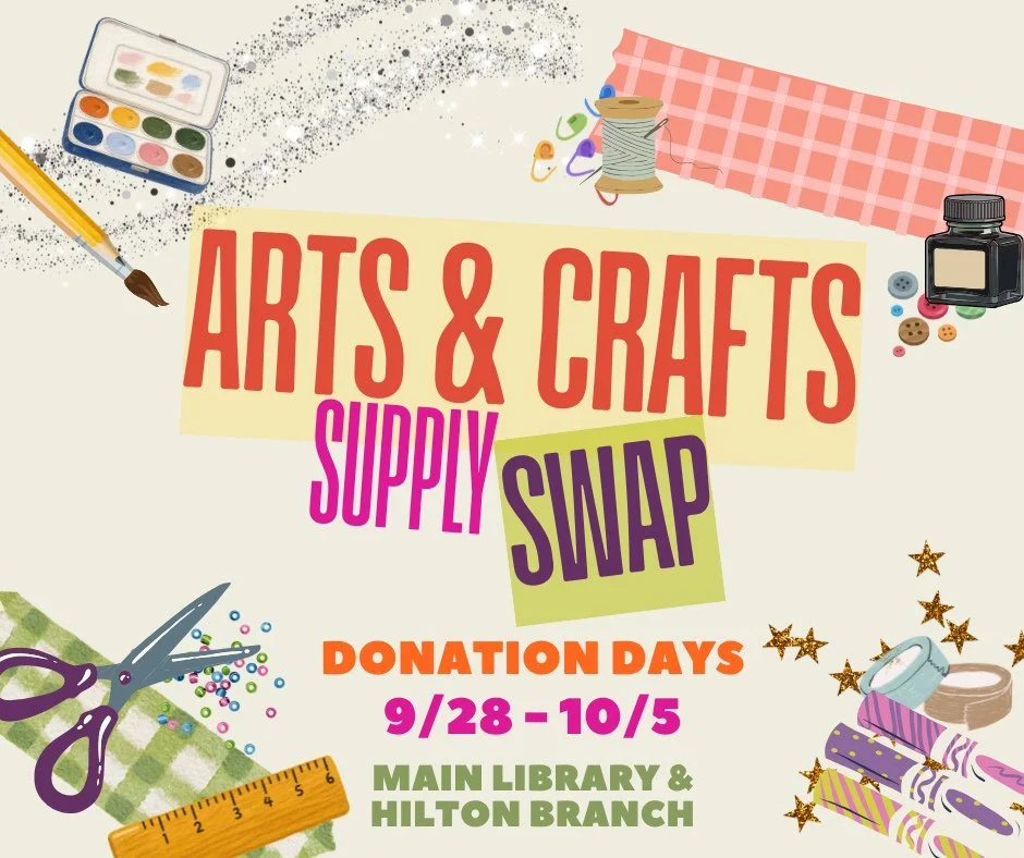 Arts &amp; Crafts Supply Swap Donation Days ✂️⁠
📅 September 28 - October 5⁠
⁠
We will be accepting donations for Maplewood Library's first Arts &amp; Crafts Supply Swap from 9/28-10/5!⁠
⁠
Please bring your new or gently used arts and crafts supplies