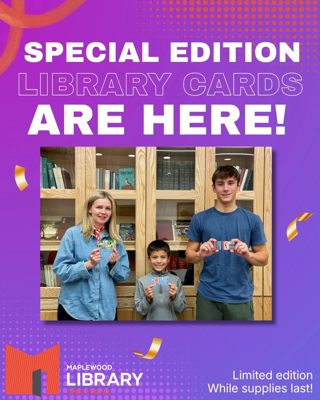 Maplewood Library&rsquo;s&nbsp;new special edition library cards are NOW AVAILABLE!

New and existing Maplewood Library cardholders may choose from three designs created by the winners of our Library Card Design Contest: Lindsey Balbierz, Frank Umlau