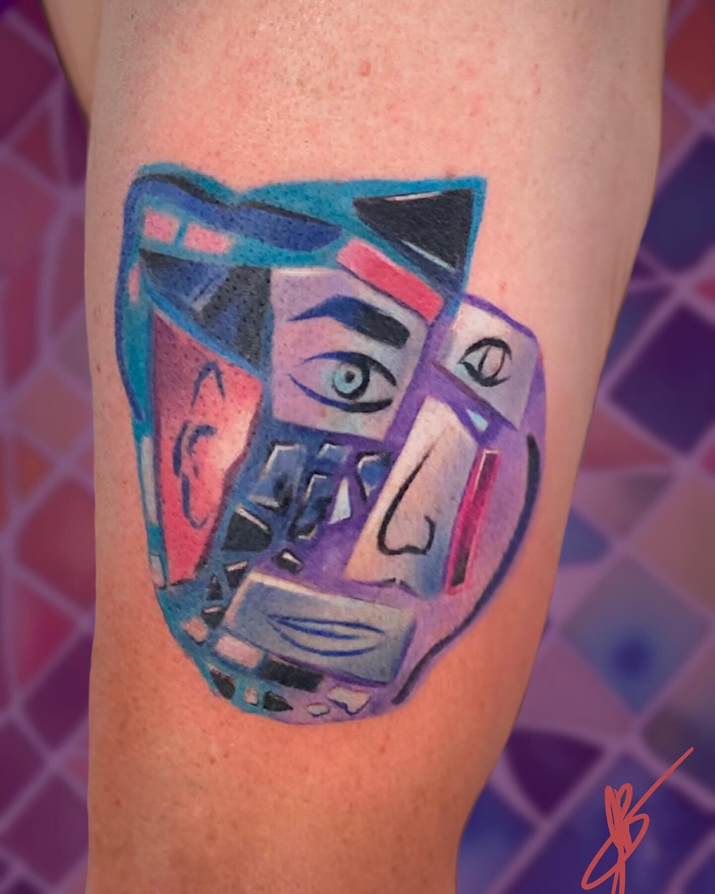 When my client asked me to do a portrait in the style of Philadelphia tile artist, Isaiah Zagar, I wondered how to translate a three dimensional art form with, highly textured and shadowed planes into a tattoo. I had to study Zagar's work to see what