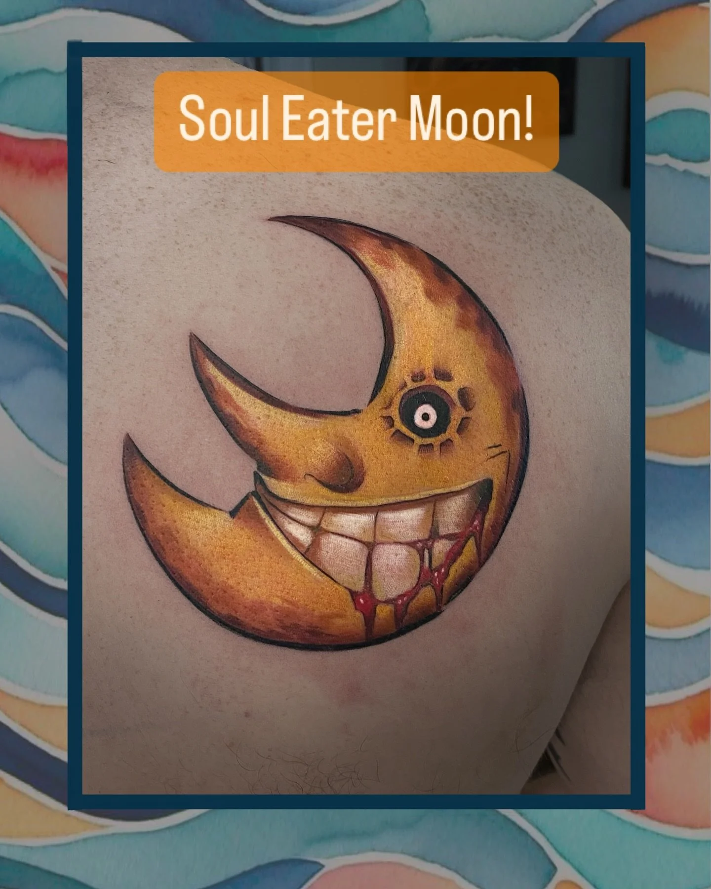 This a tattoo of the moon from the Soul Eater manga/anime. I have been on a big anime kick lately; it's basically the only TV that I watch. What's an anime that you loved and would recommend?