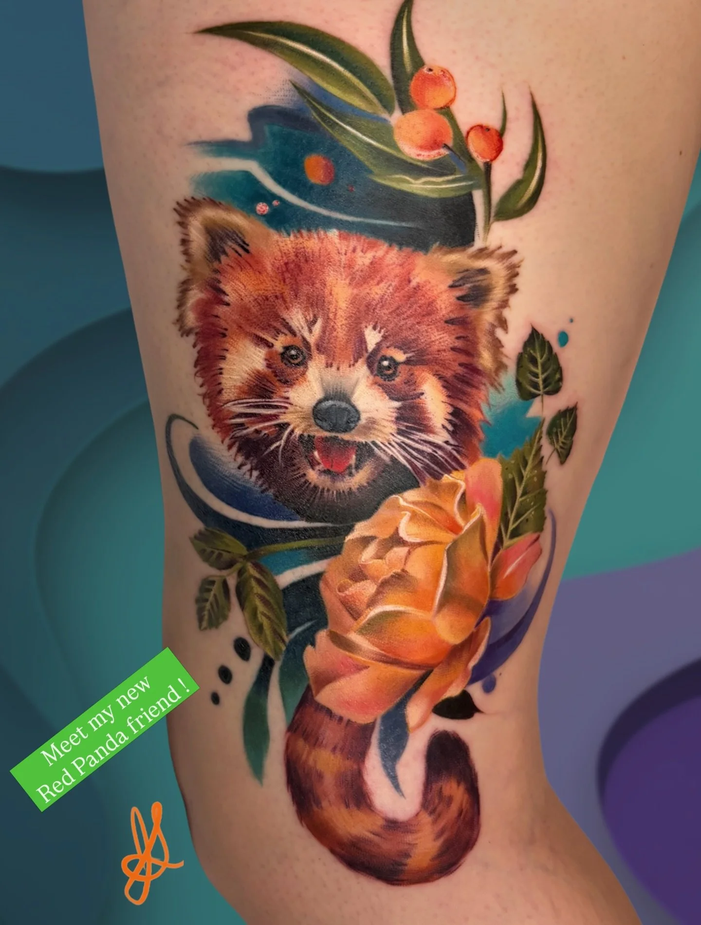 Here&rsquo;s an adorable red panda; don&rsquo;t you just want to give them a cuddle ? My client said I could do whatever I wanted and I went for a cuddly animal, of course. It&rsquo;s so nice to be able to do larger tattoos for detail, blending and c