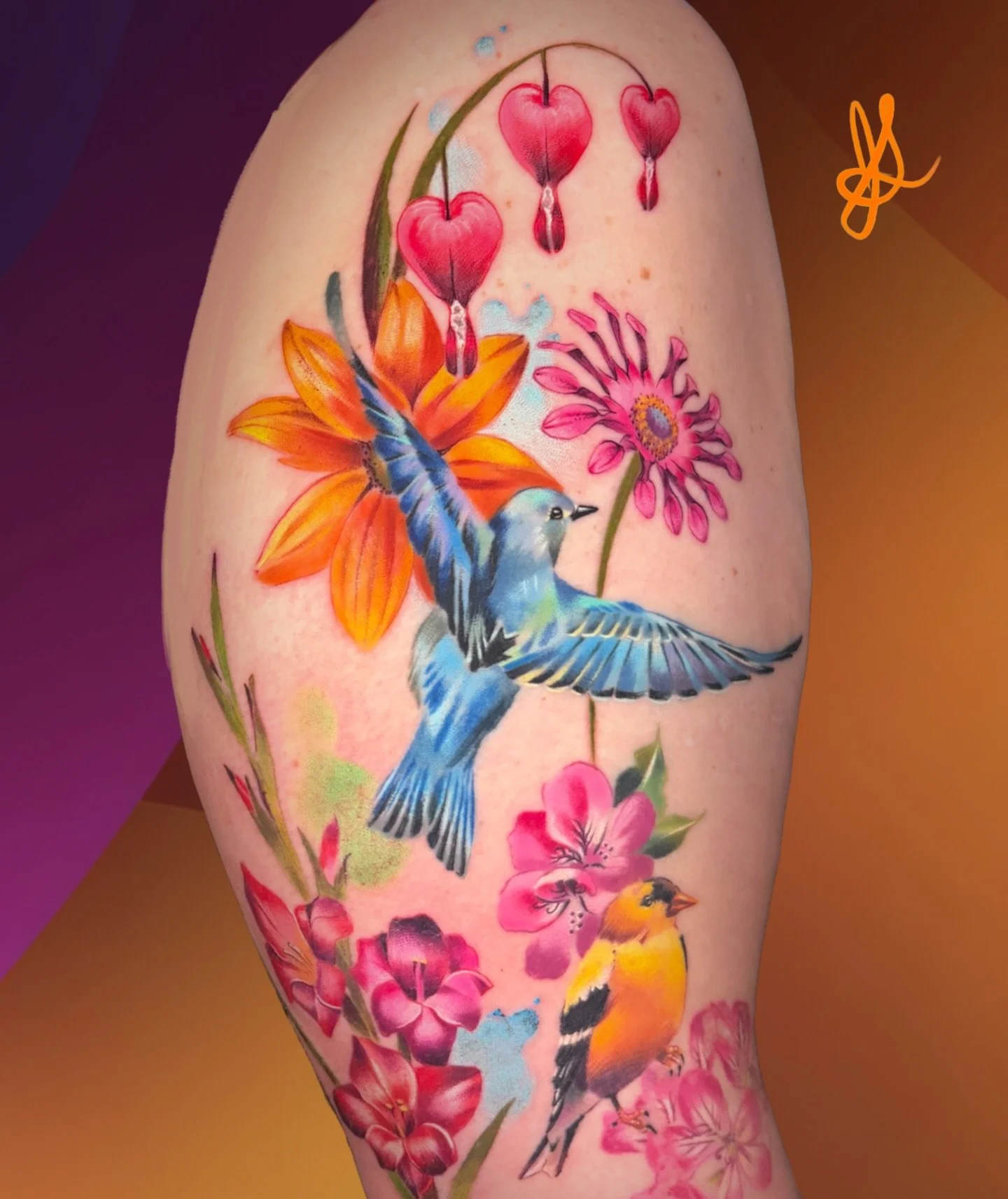 Mom&rsquo;s Garden - Memorial Tattoo 

&ldquo;Hope&rdquo; is the thing with feathers
BY EMILY DICKINSON

&ldquo;Hope&rdquo; is the thing with feathers -
That perches in the soul -
And sings the tune without the words -
And never stops - at all -

And