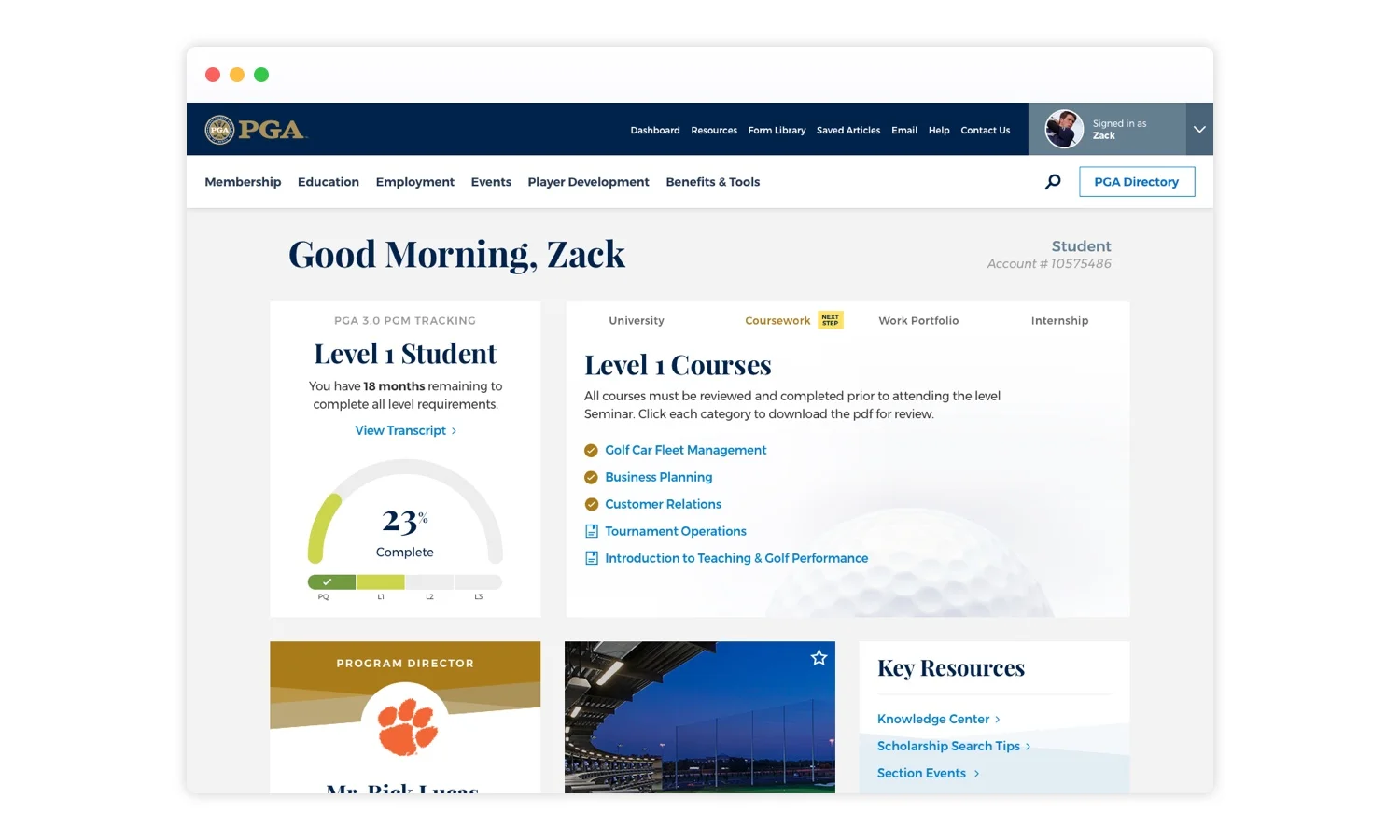 Student dashboards prioritize progress through course work and surface internship opportunities