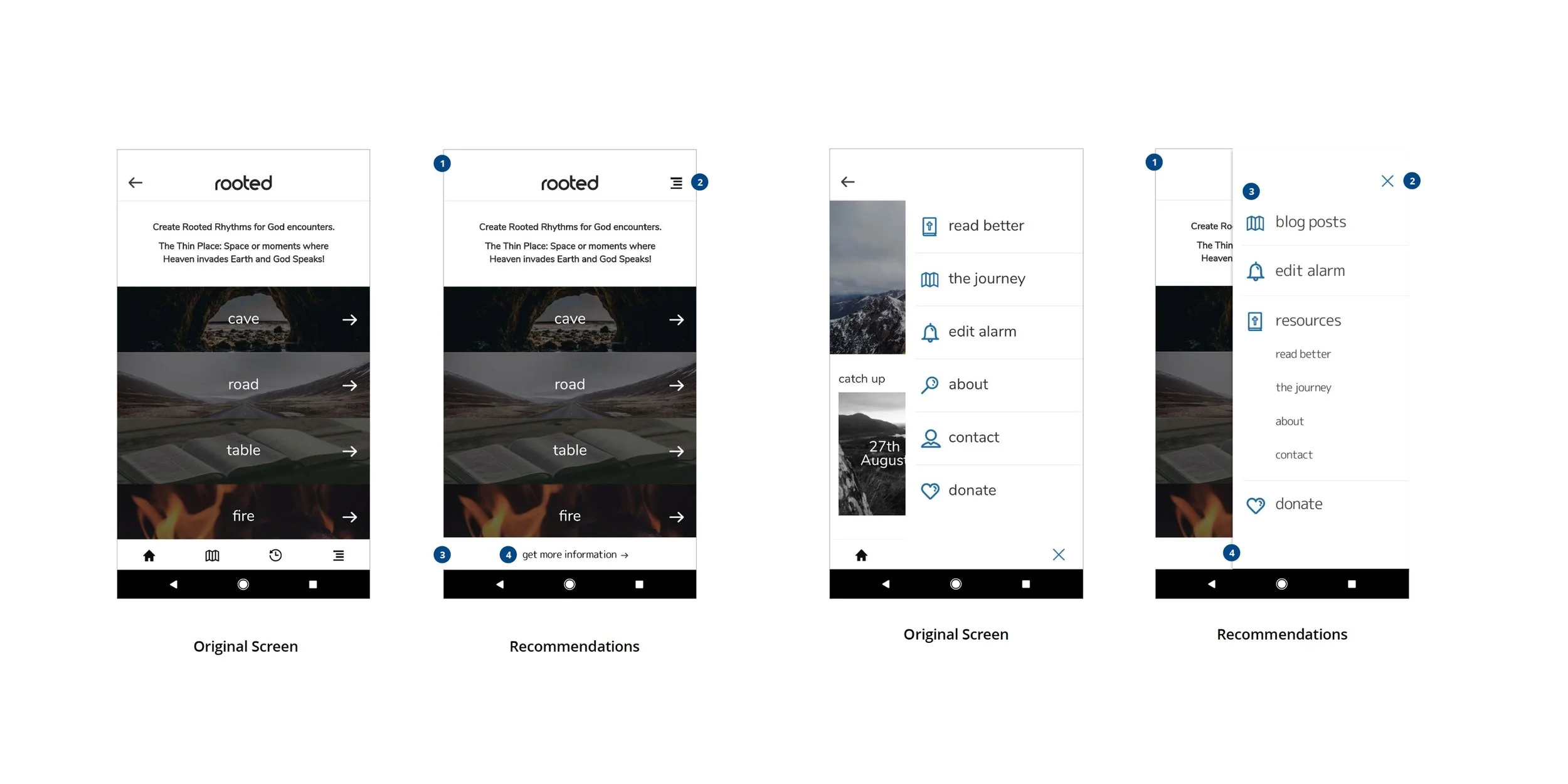 Navigation specific recommendations for the home page, navigation bar, and menu