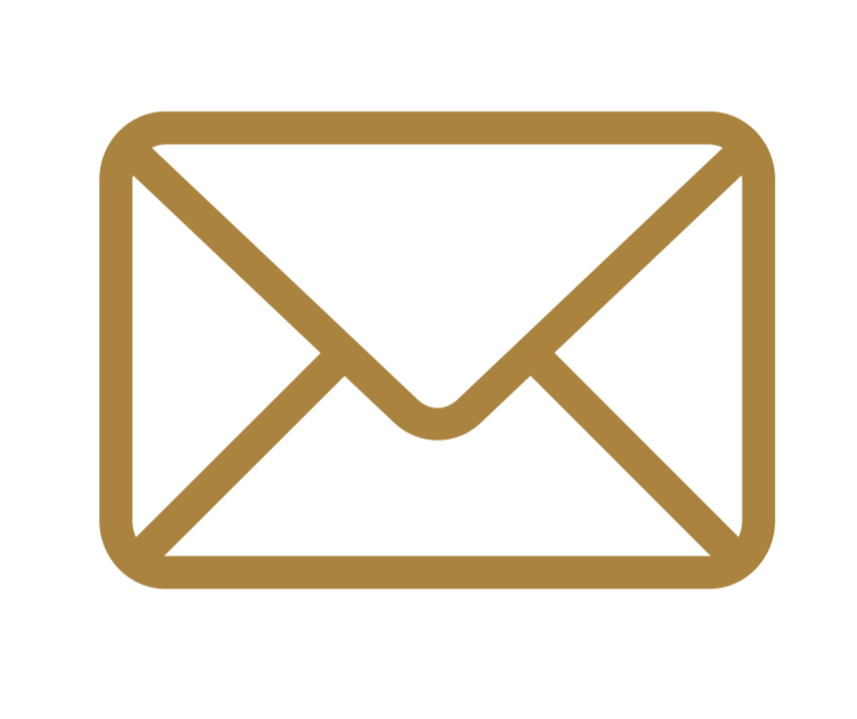 Golden outline of an envelope icon on a black background.
