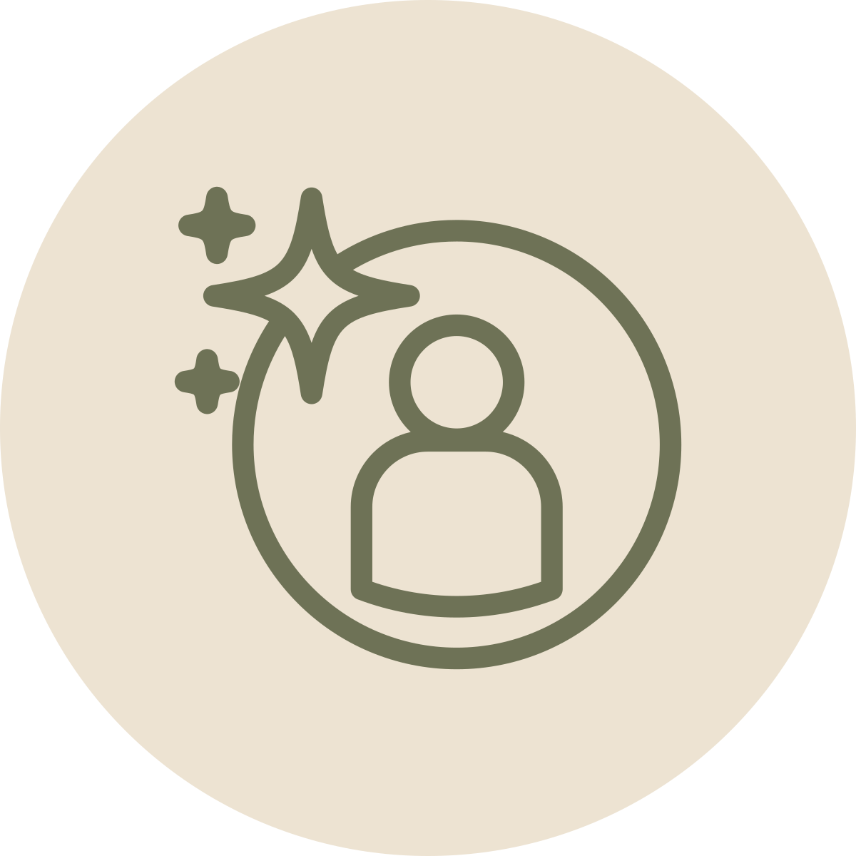 Icon of a person with sparkles and stars around them, symbolizing cleanliness or freshness.