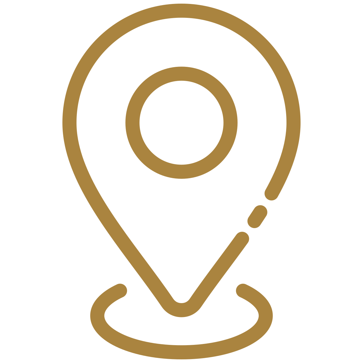 Minimalist icon of a location pin in gold color.
